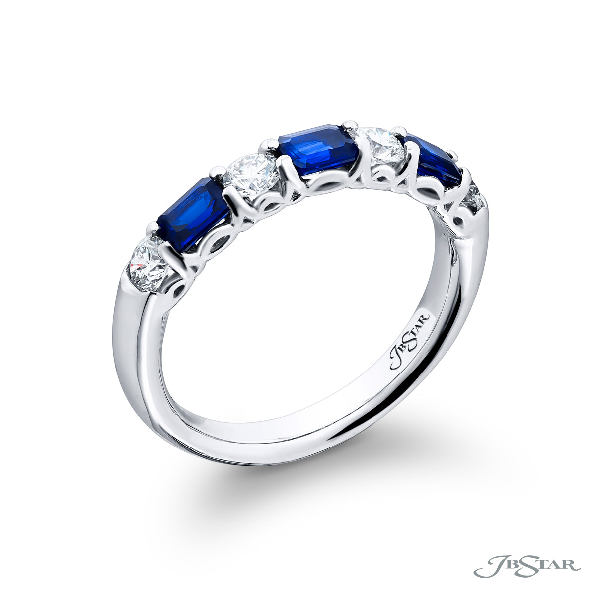 Emerald Cut Sapphire and Round Diamond Band