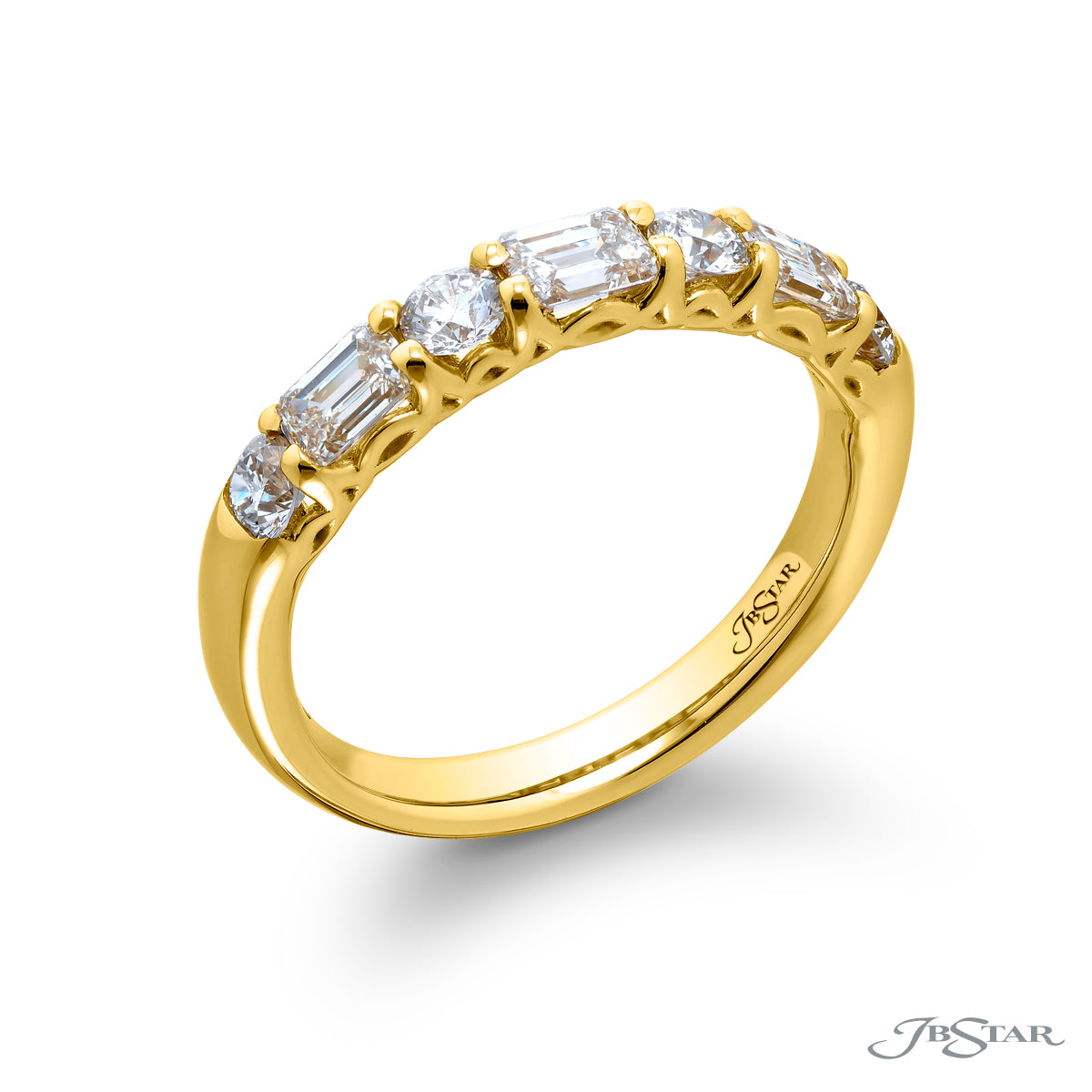 Round and Emerald Cut Diamond Halfway Band