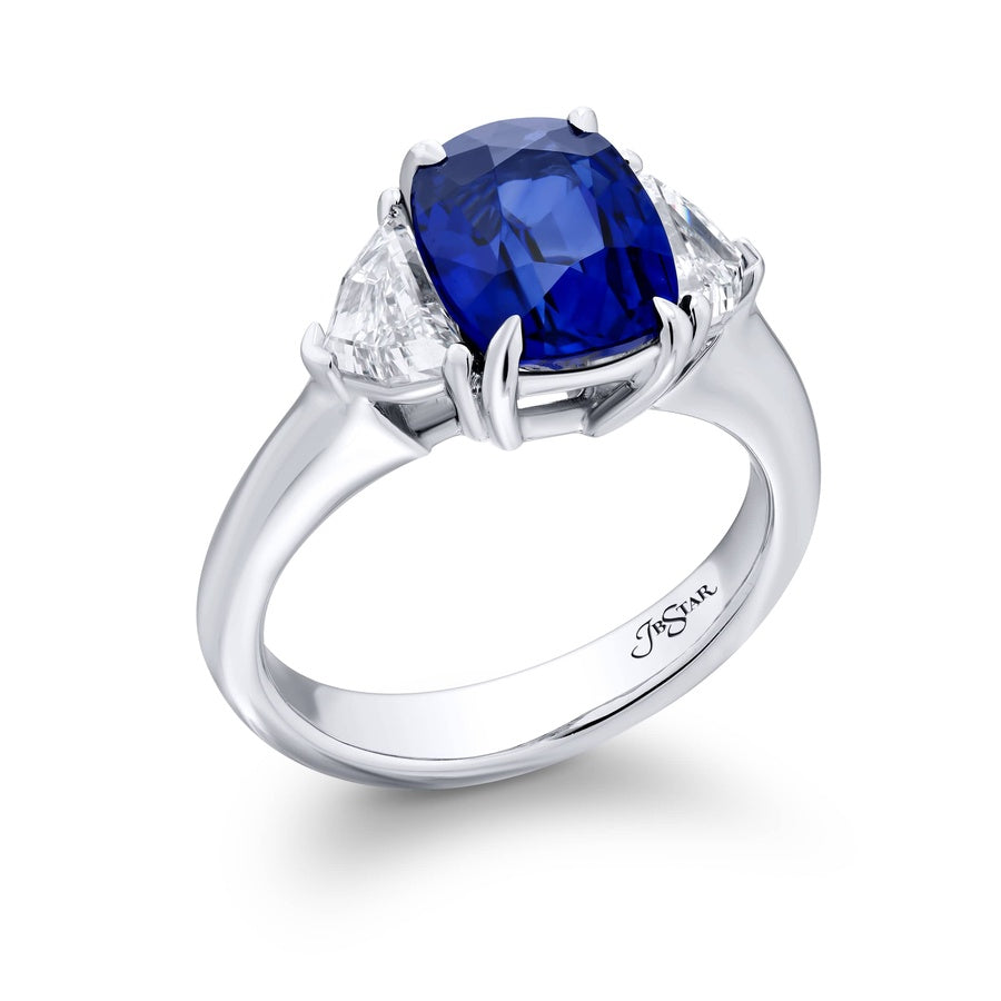 Platinum Cushion-Cut Vivid Sapphire Certified Ring
