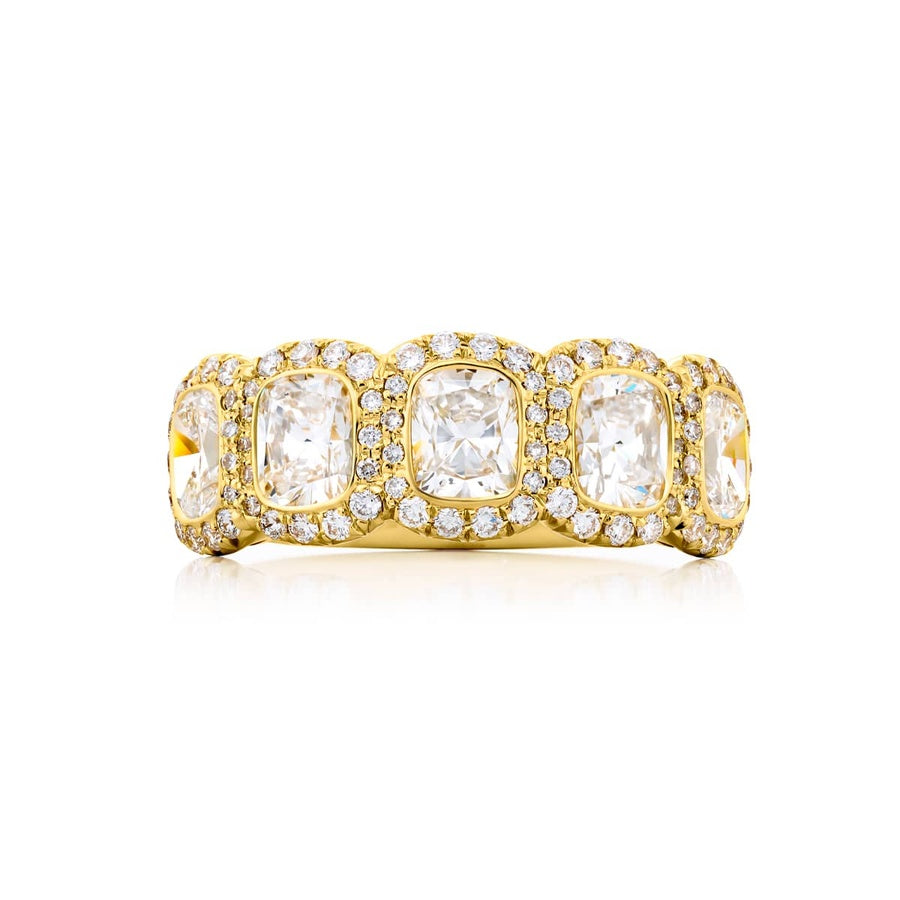 18K Yellow Gold Cushion-Cut Diamond Single-Row Micro Pave GIA Certified Band