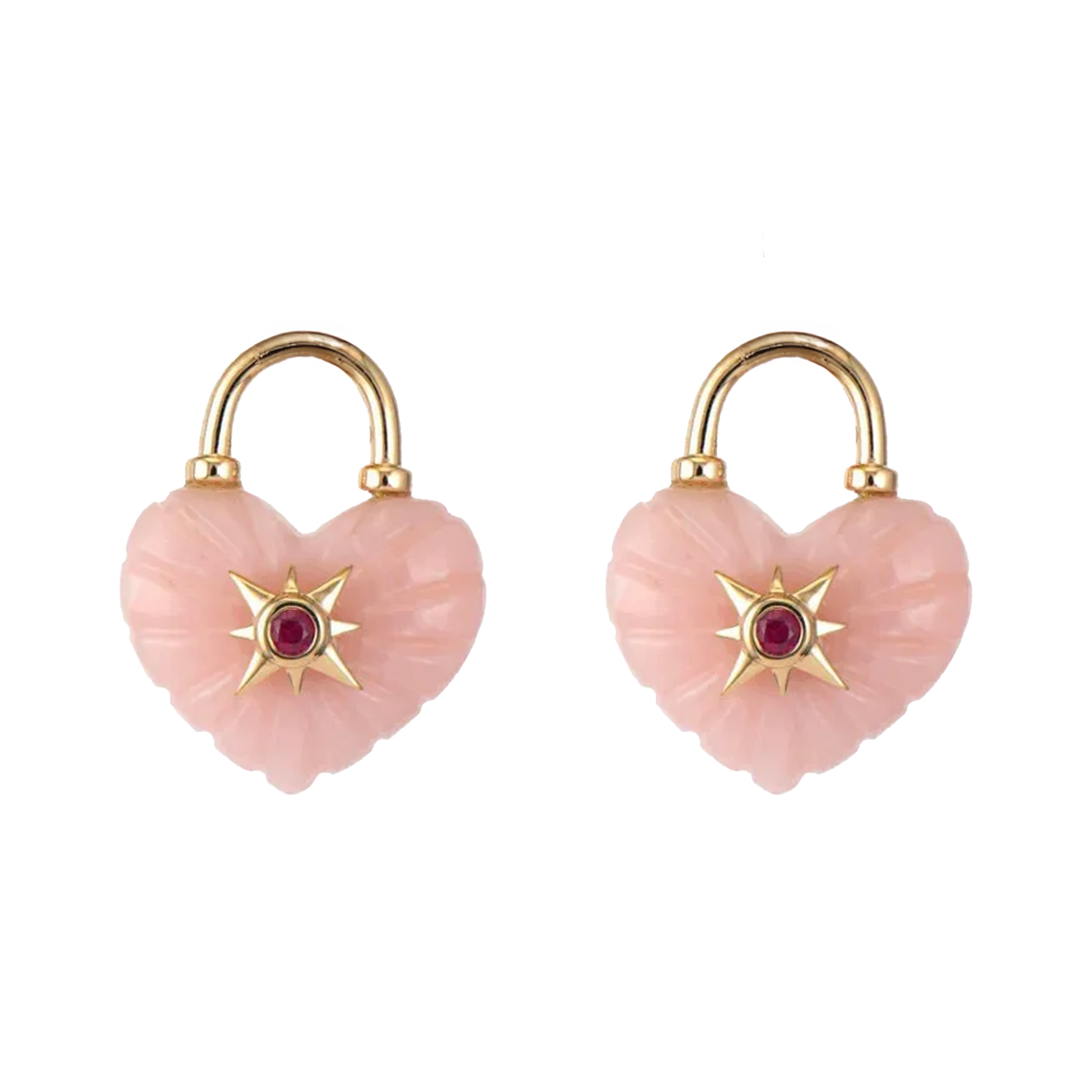 Carved Pink Opal Double Sided Heart Charms