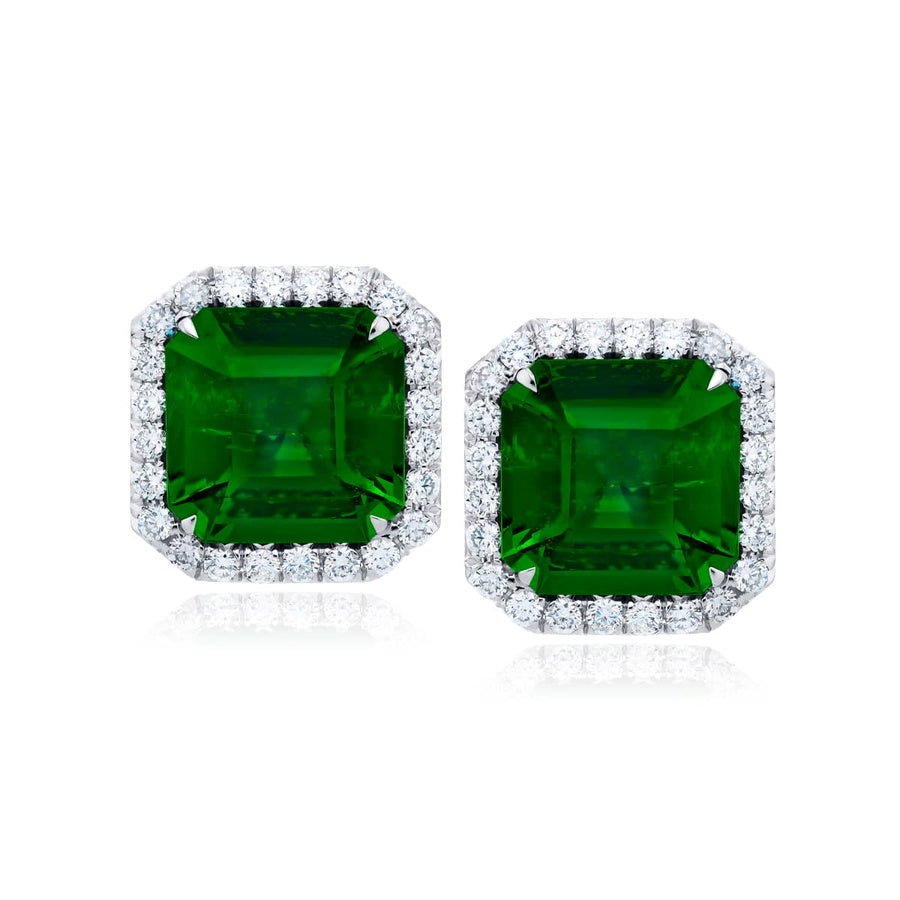 Platinum Square Emerald-Cut Emerald Certified Stud Earrings
