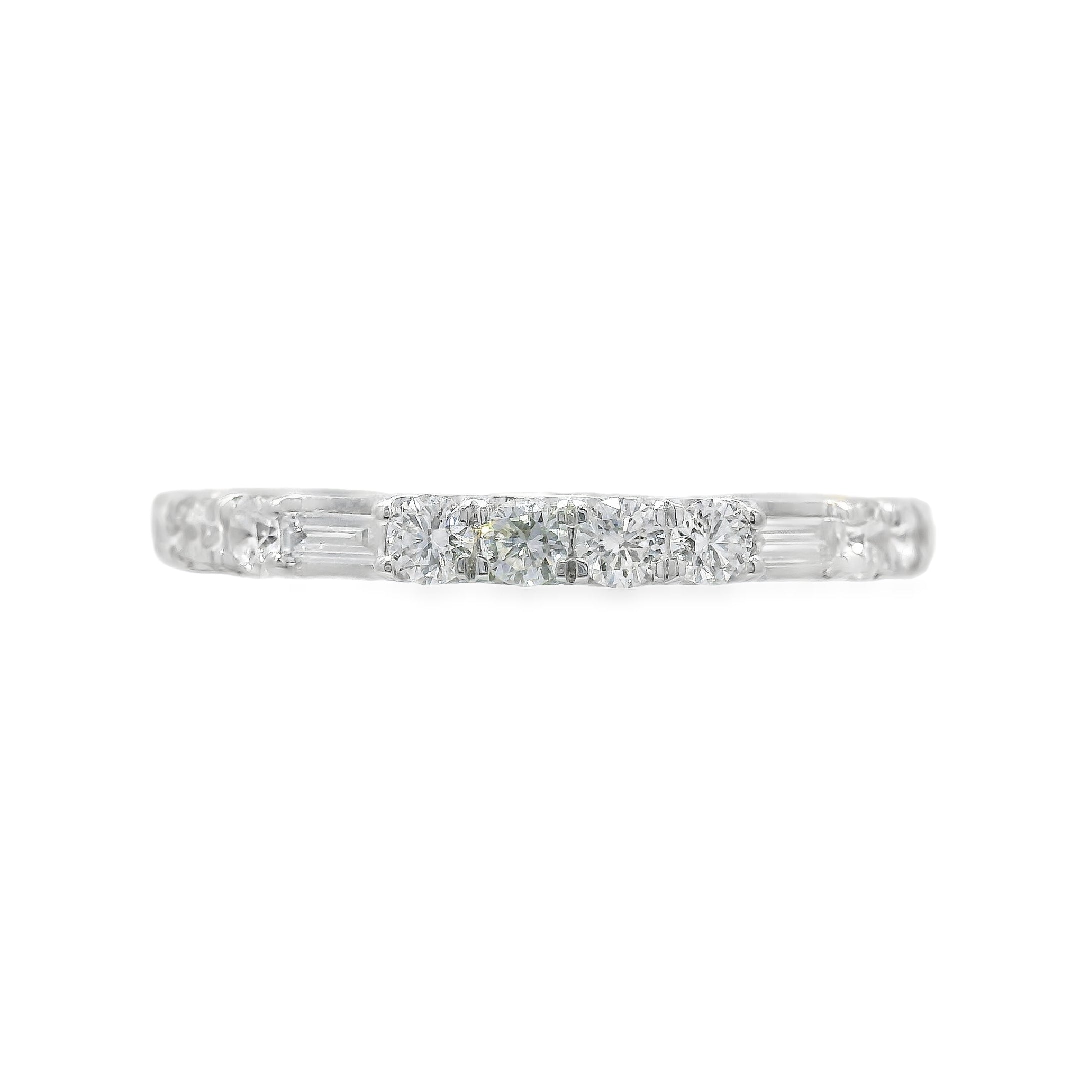 Alternating Three Round and Baguette Diamond Anniversary Band