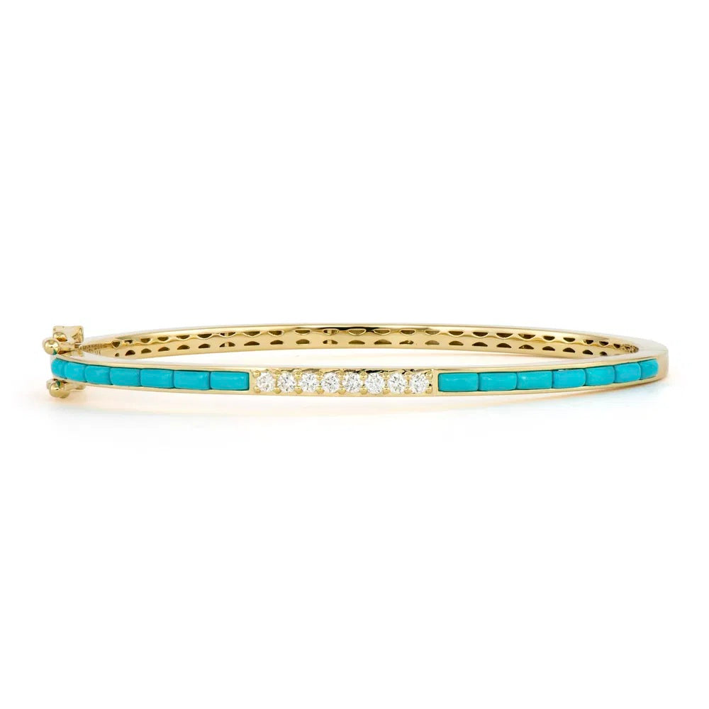 Classic Turquoise and Diamond Baguette Bangle