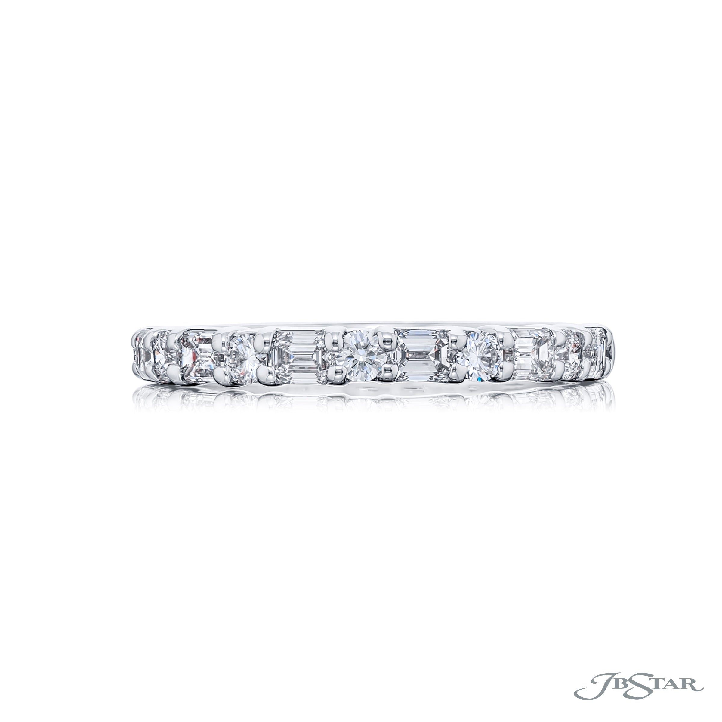 Alternating East-West Emerald Cut and Round Diamond Half-Band