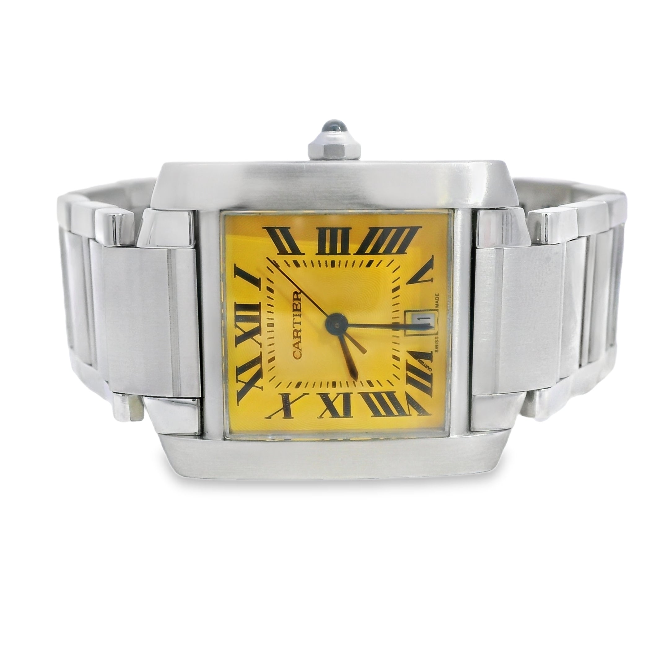 Cartier Tank Franc¸aise 28MM Aftermarket Yellow Dial Steel Watch