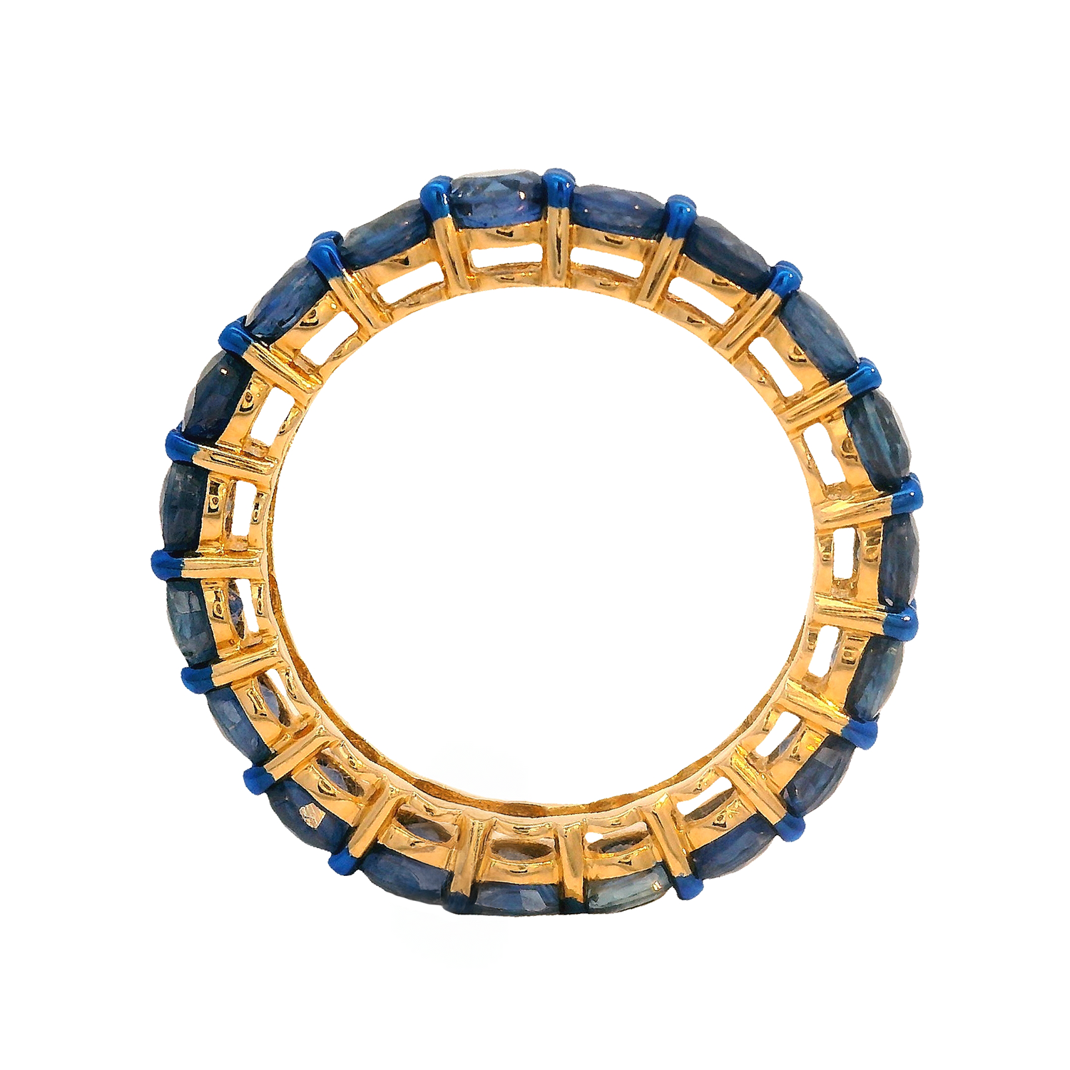 Blue Sapphire Eternity Band with Blue Rhodium Prongs