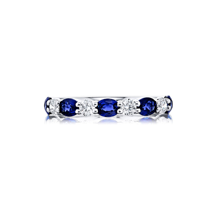 Platinum Oval Sapphire and Round Diamond Single-Row East-West Band