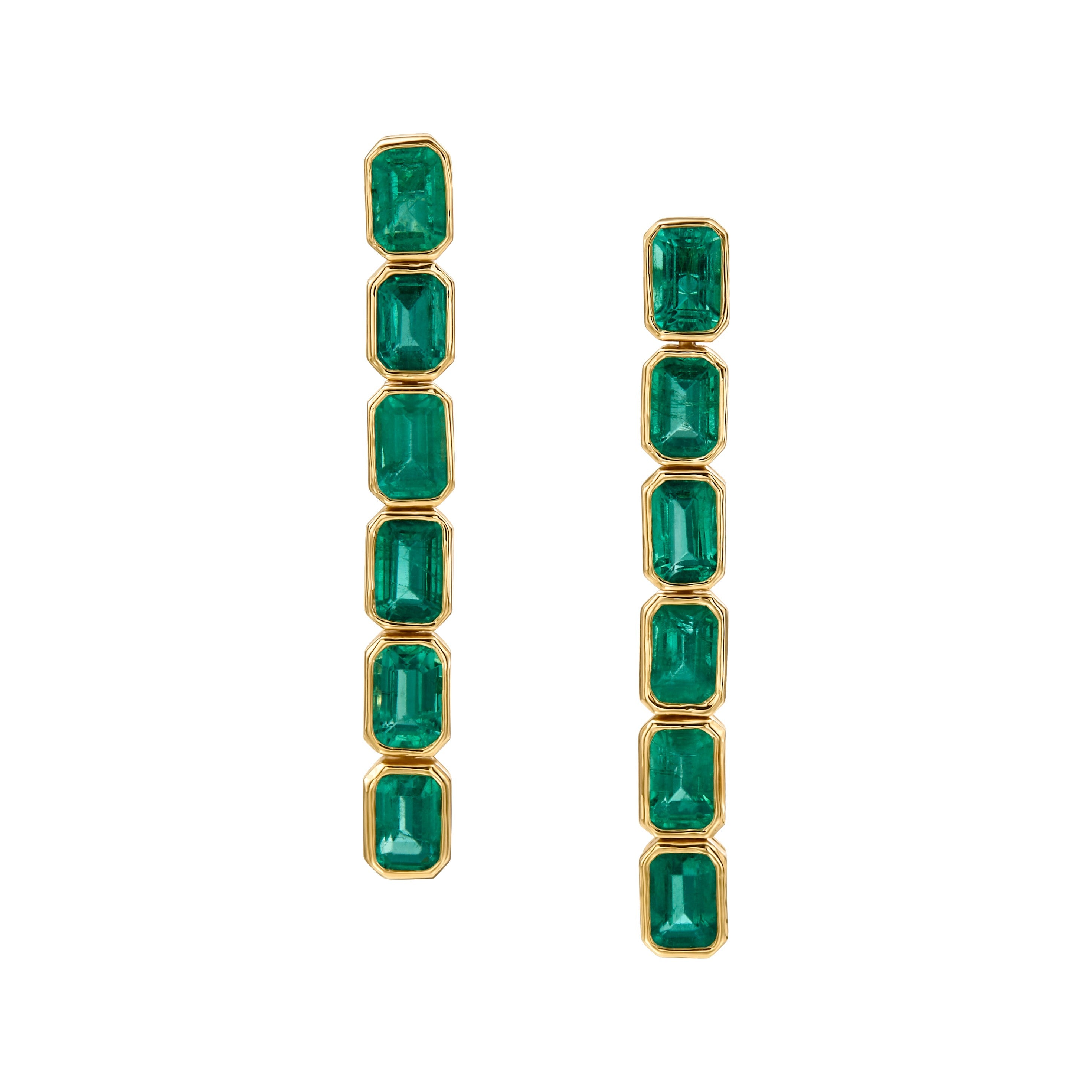 Bezel Emerald Cut Emerald Drop Earrings