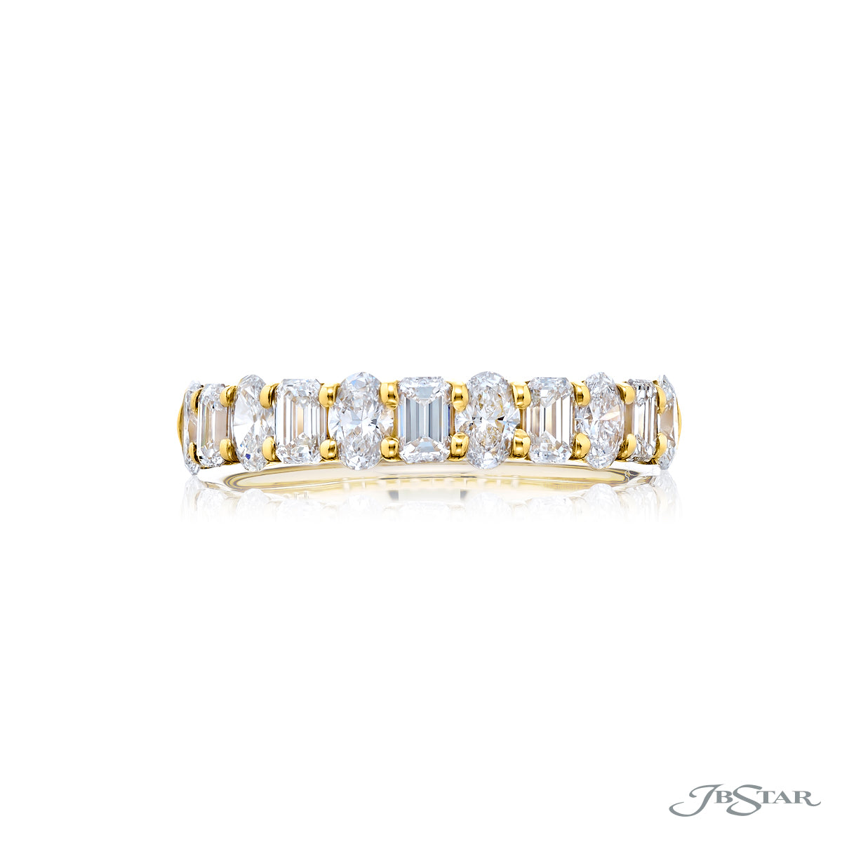 Alternating North-South Emerald Cut and Oval Diamond Half-Band