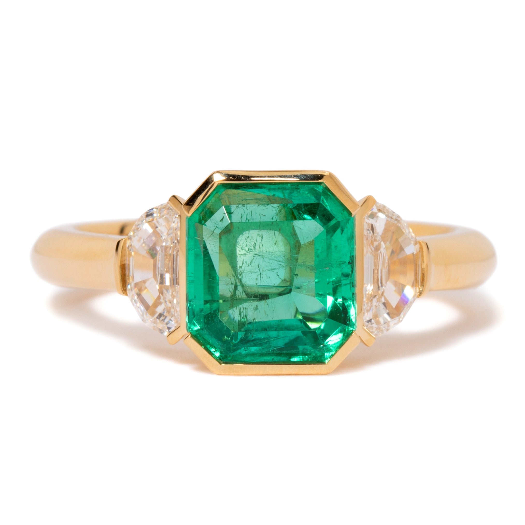Salavetti Emerald and Diamond Color Ring