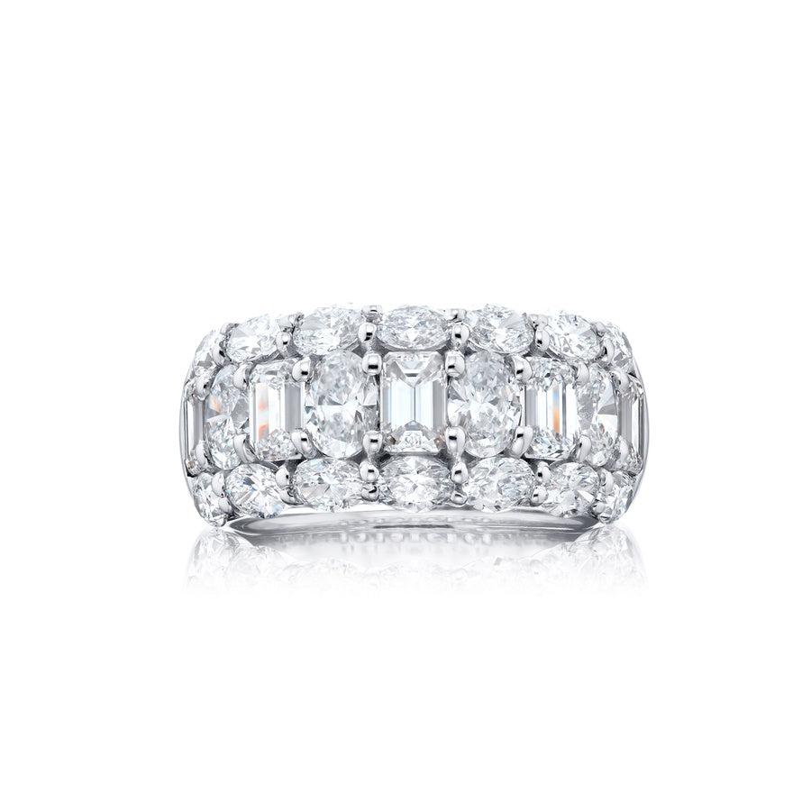 Platinum Emerald-Cut and Oval Diamond Three-Row Band