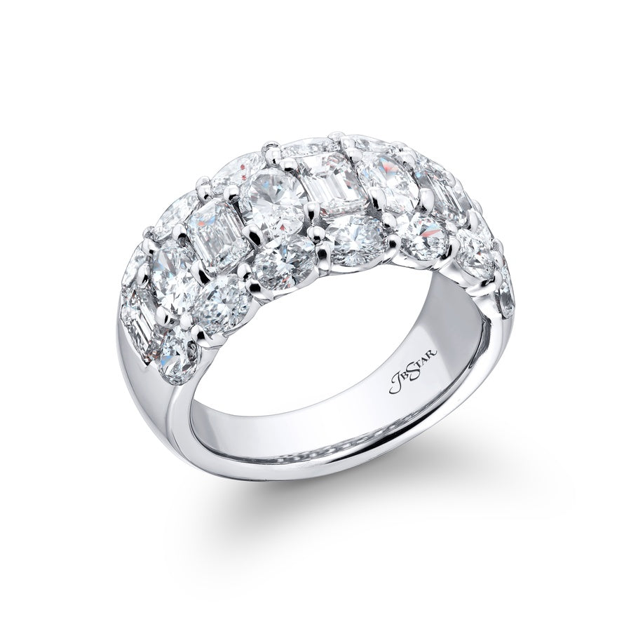 Platinum Emerald-Cut and Oval Diamond Three-Row Band