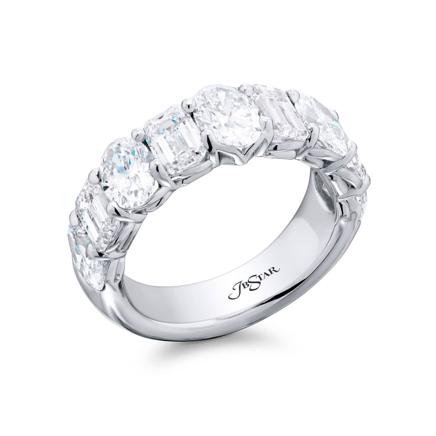 Platinum Emerald-Cut and Oval Diamond Single-Row Band