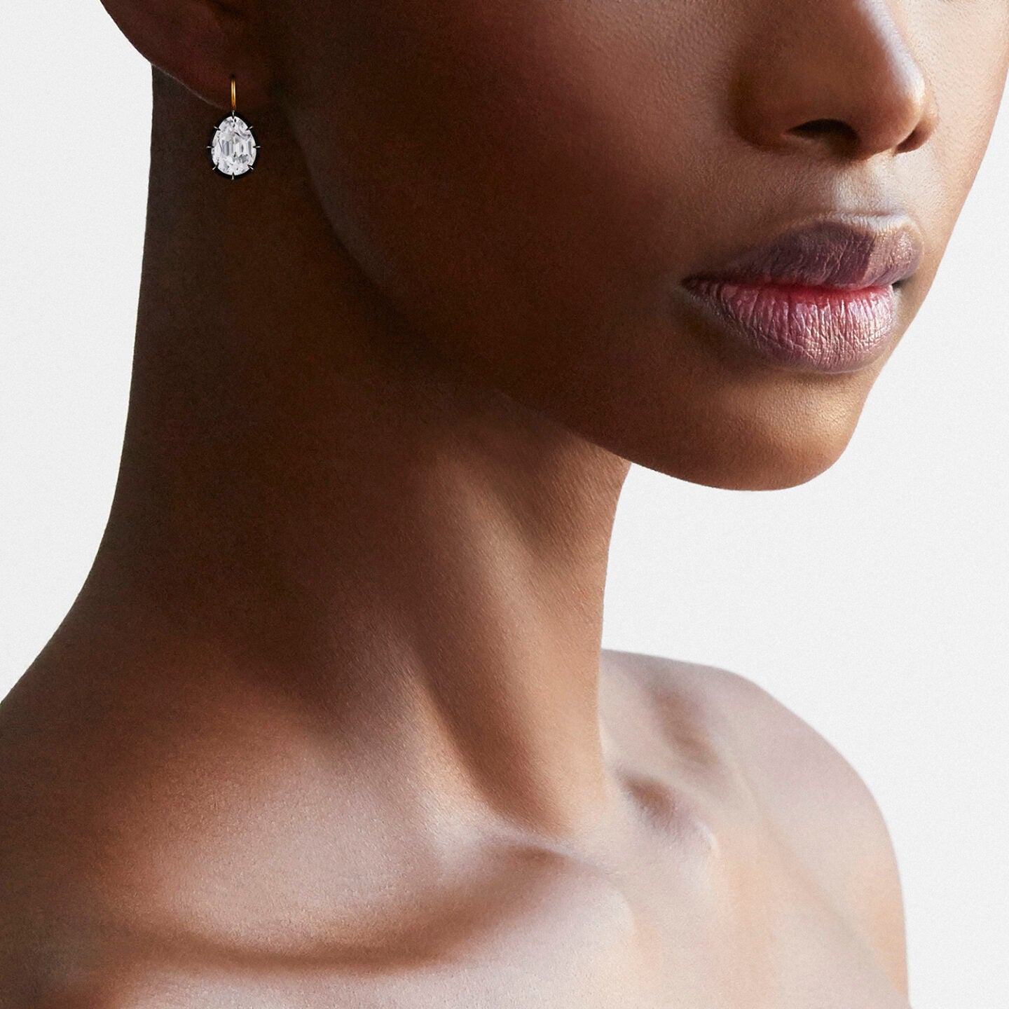 Signed Fred Leighton Pear Shape White Topaz Silver topped Gold Collet Drop Earrings