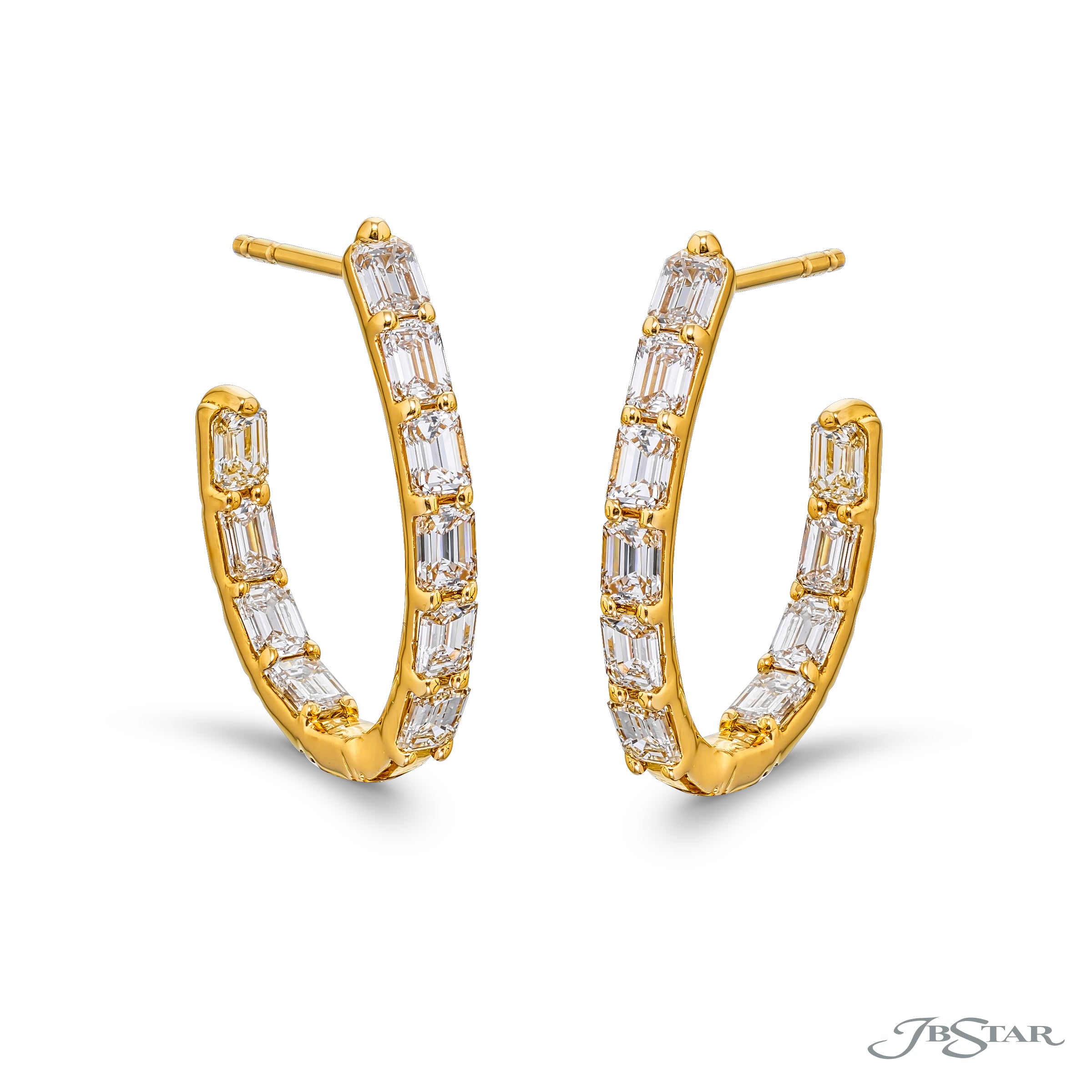 Emerald Cut Diamond Hoop Earrings