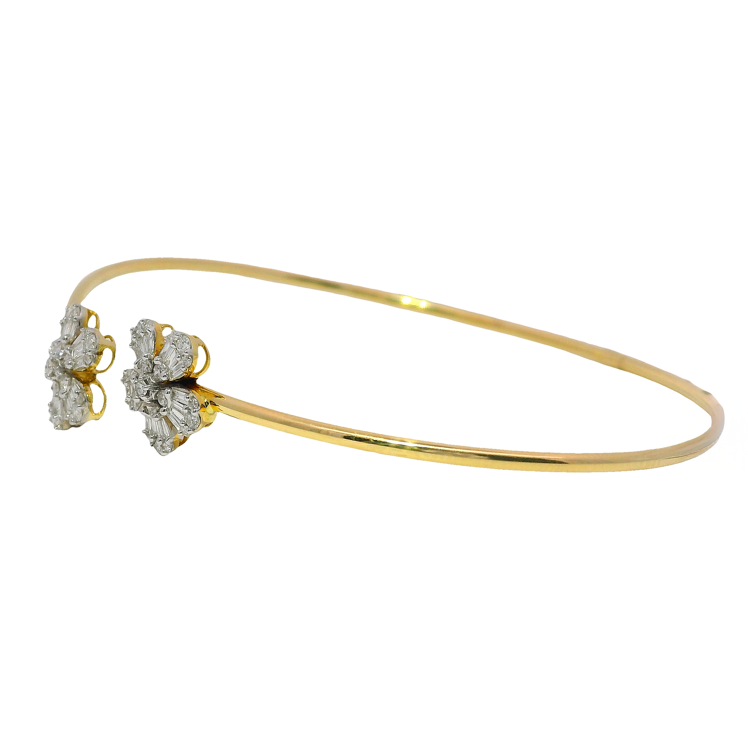 Split Bangle with Round Brilliant and Baguette Diamond Flowers