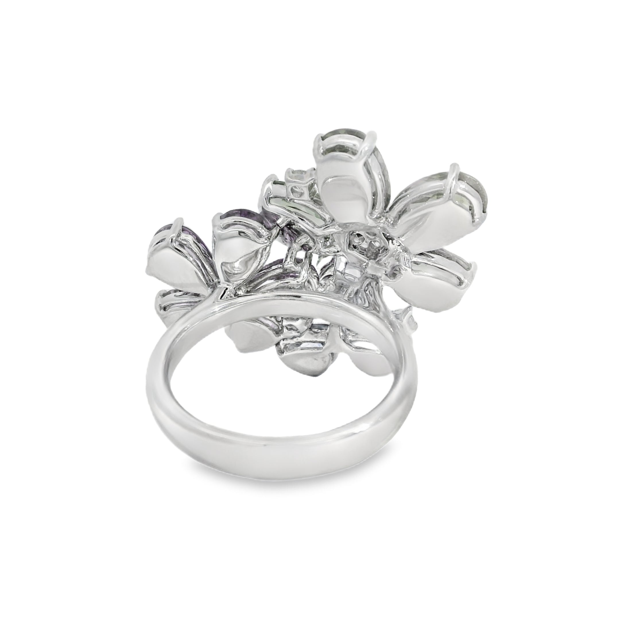 Multicolored Sapphire and Diamond Triple Flower Ring