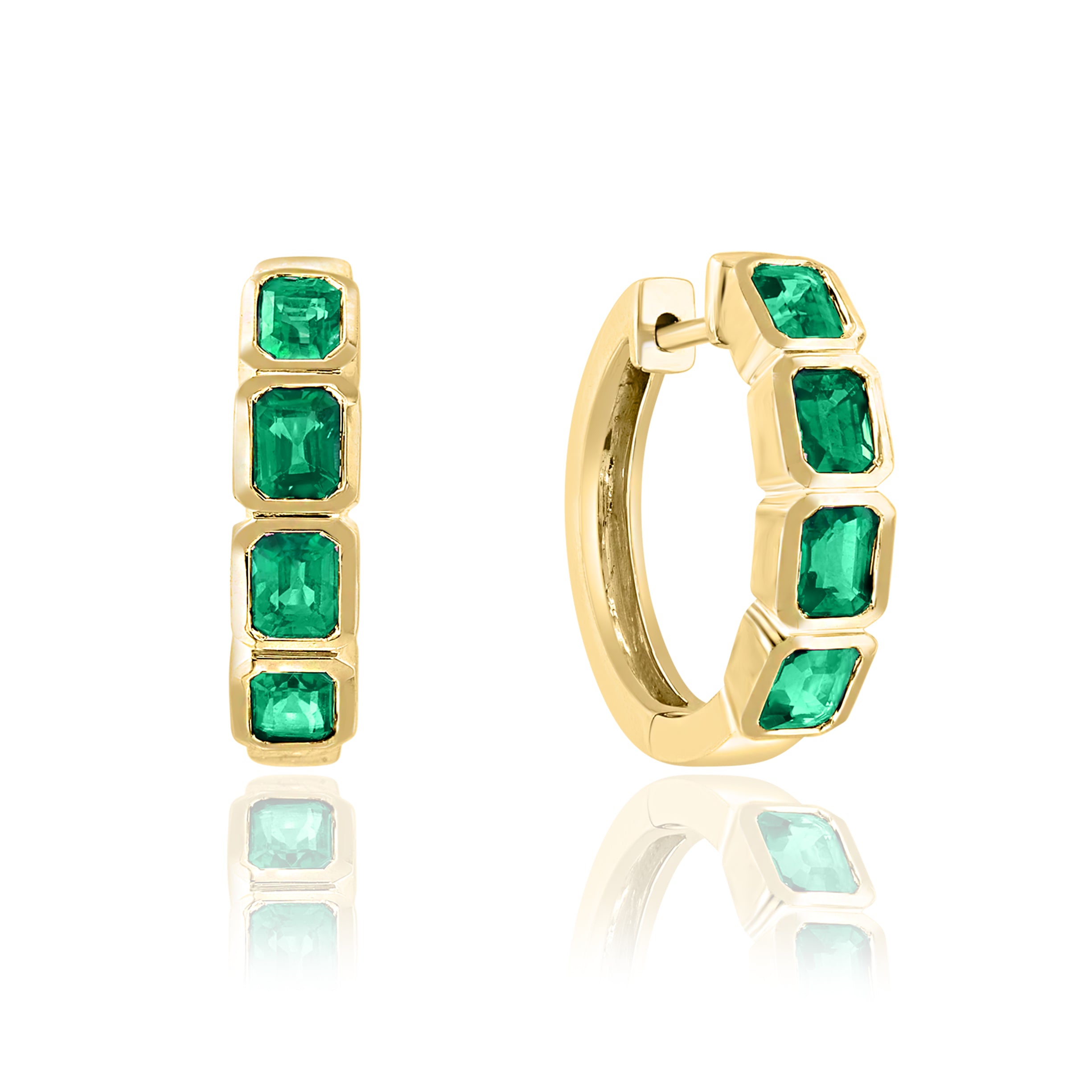 Bezel Emerald Cut Emerald Hoop Earrings