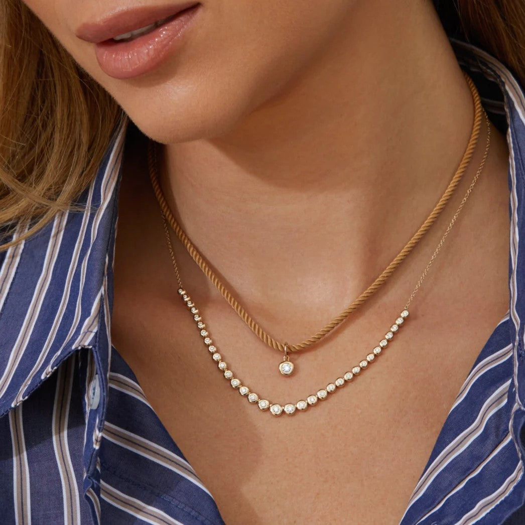 Diamond Pillow Cord Necklace In Honey