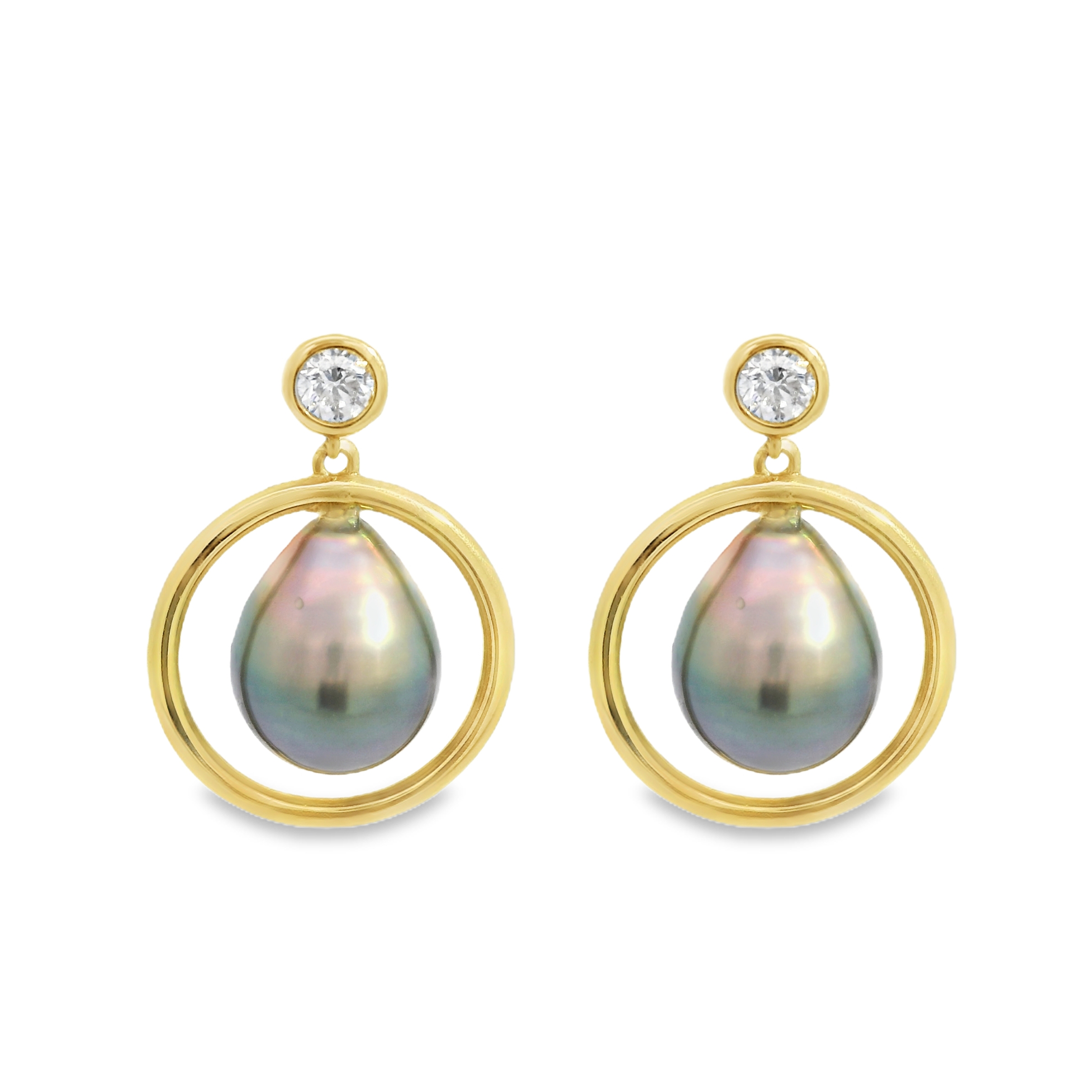 Floating Tahitian Pearl and Diamond Drop Earrings