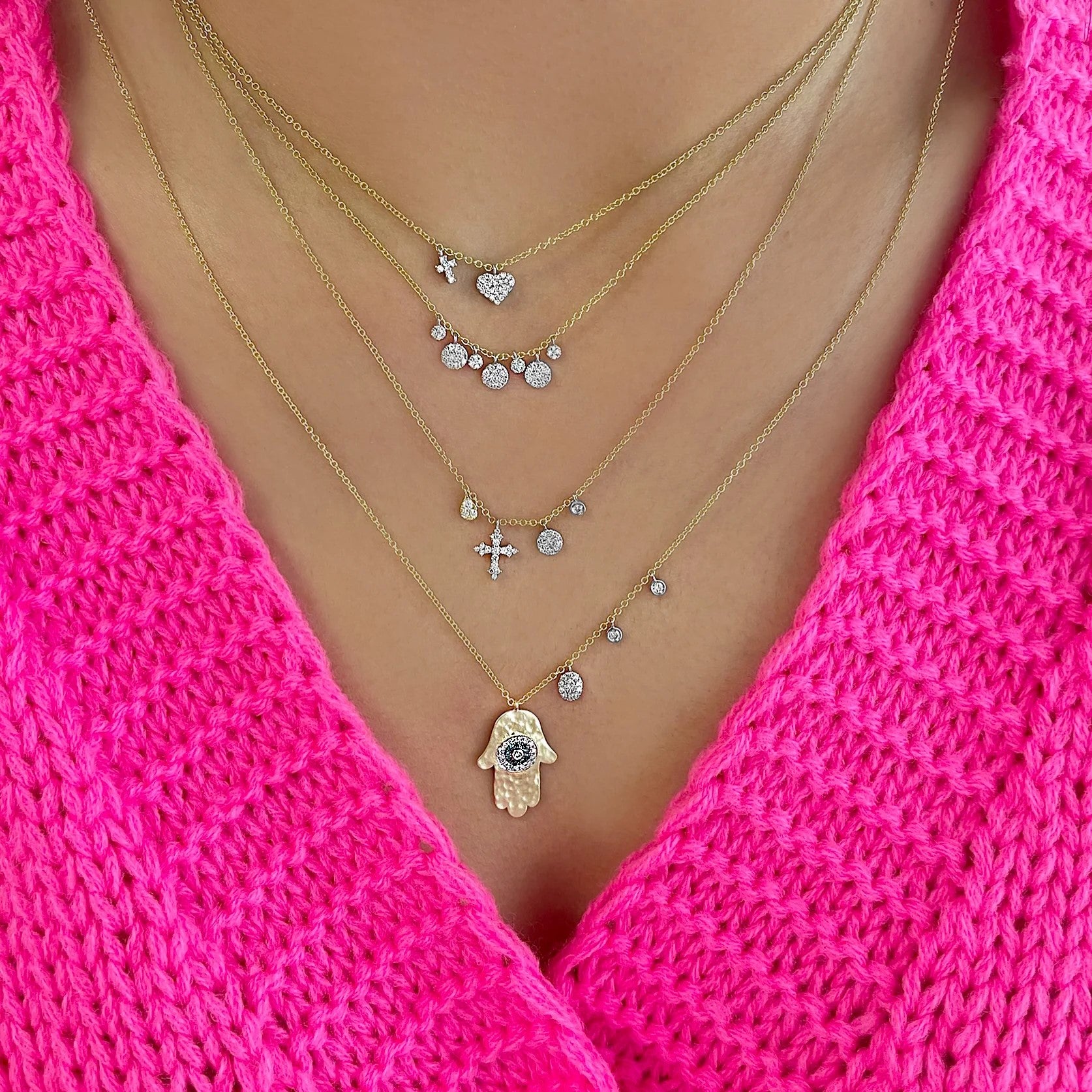 Diamond Cross and Charm Necklace
