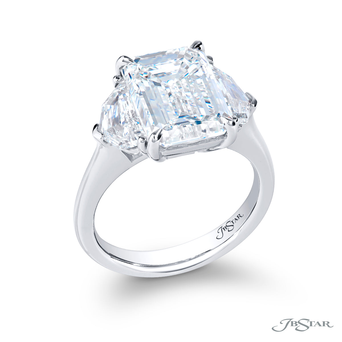 Emerald Cut Diamond Engagement Ring with Two Epaulette Diamonds