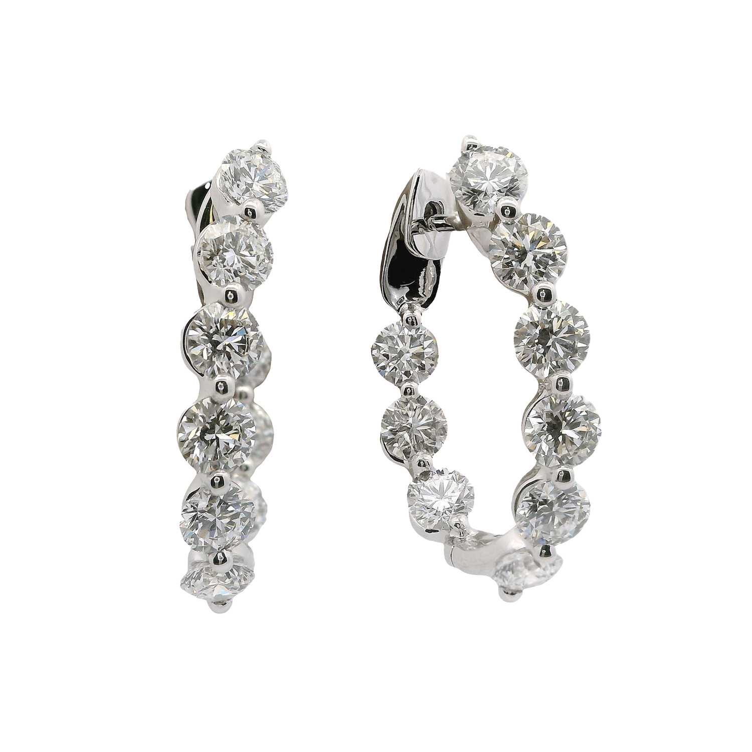 Inside-Outside Single Shared Prong Diamond Hoop Earrings