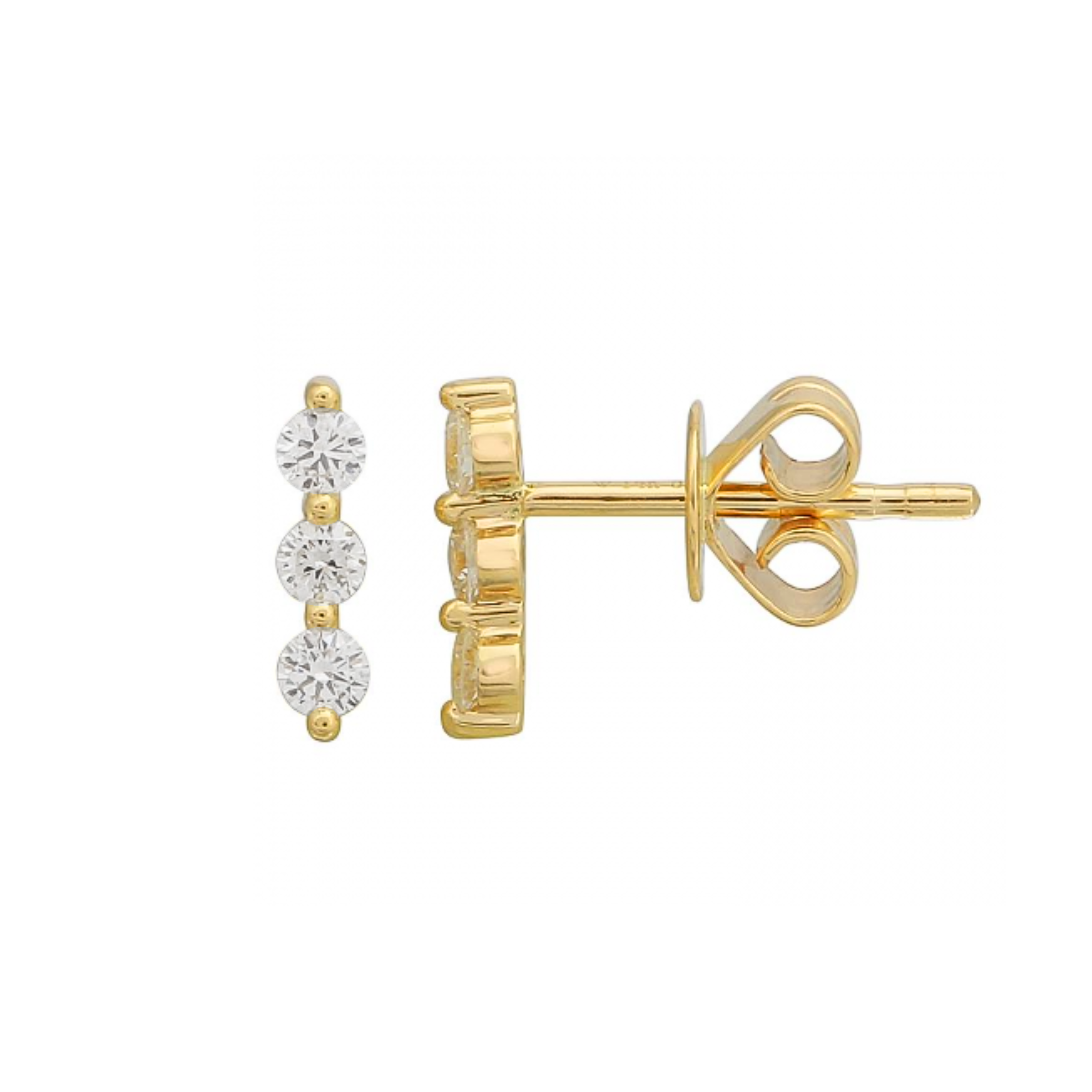 Shared Prong Vertical Trio Diamond Stud Earrings