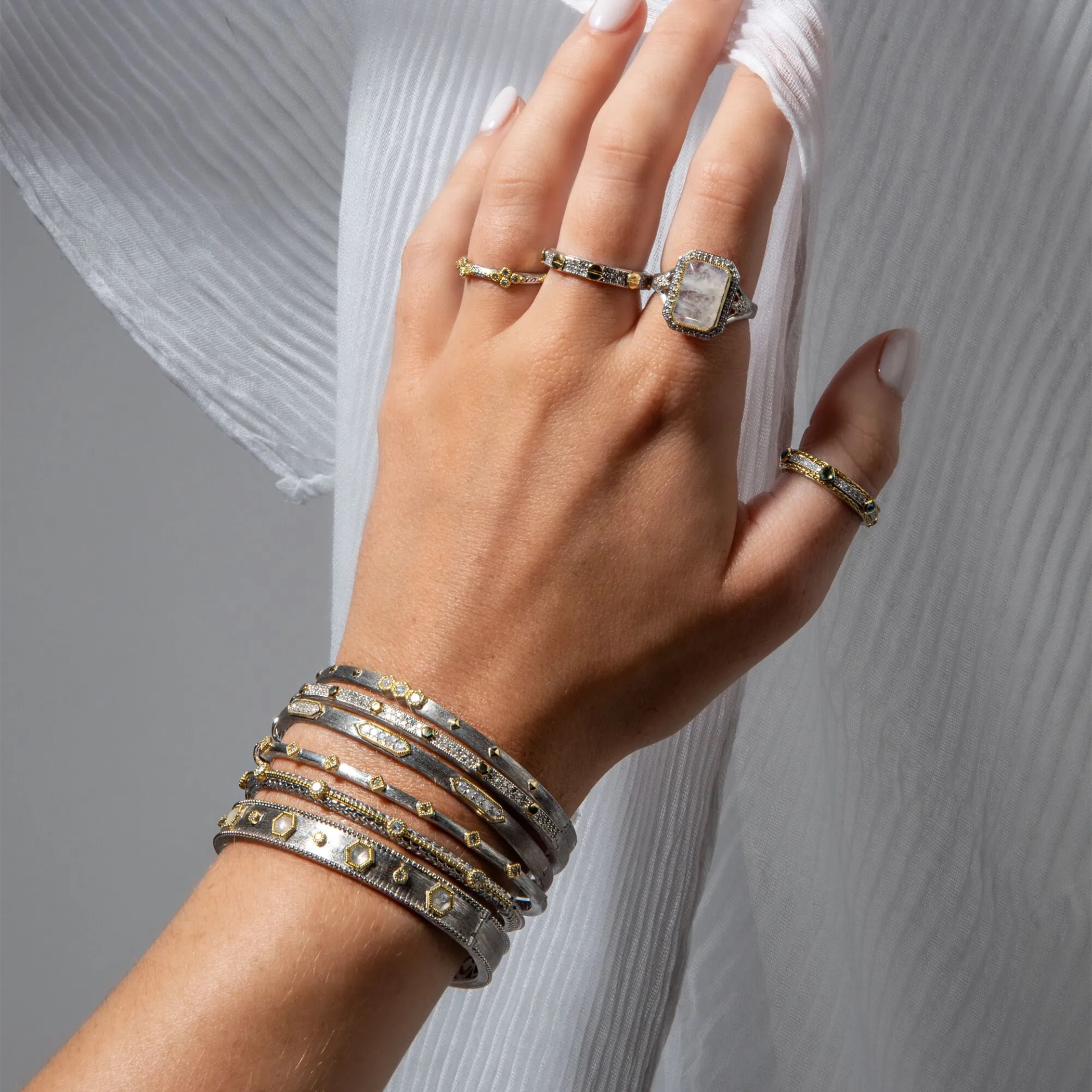 Mixed Metal Diamond Pave Nail Head Band