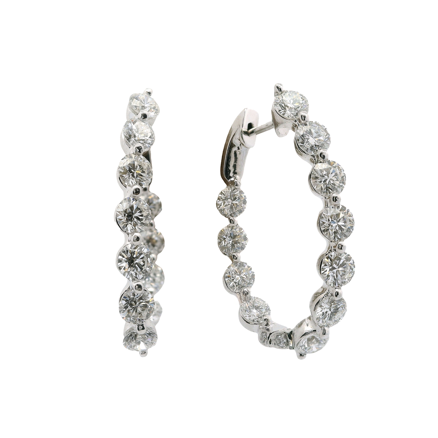 Inside-Outside Single Shared Prong Round Diamond Hoop Earrings