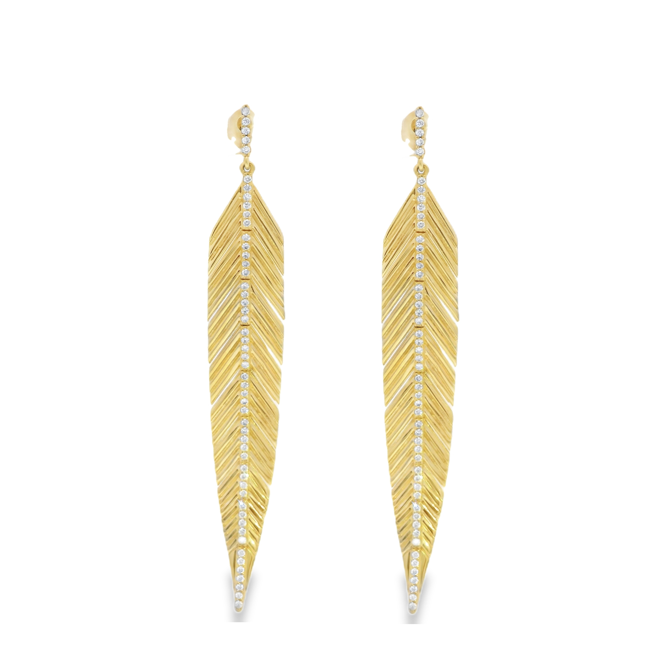 Long Feather Earrings with Pavé Diamonds
