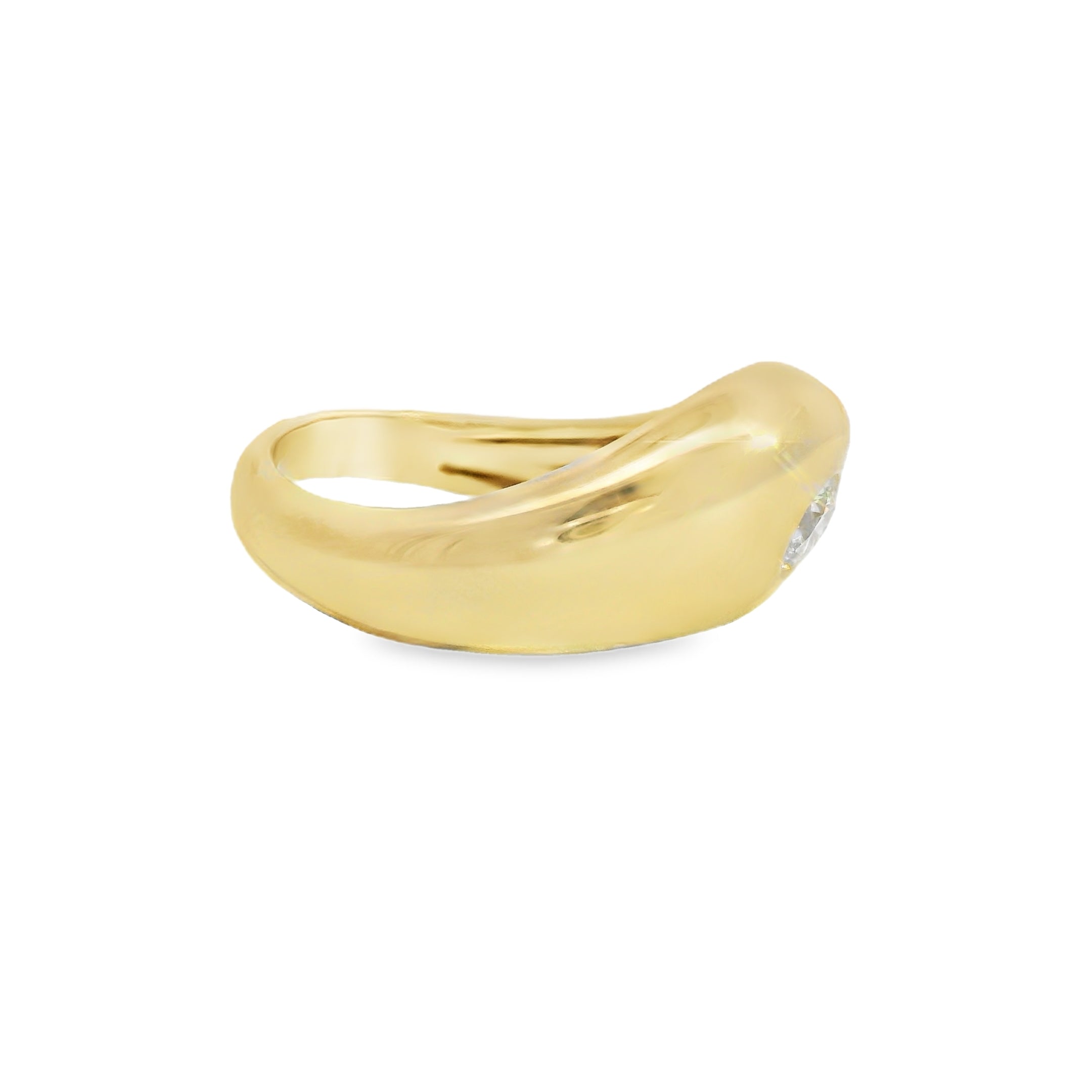 Curved Dome Ring with Solitaire Bezel Round Diamond
