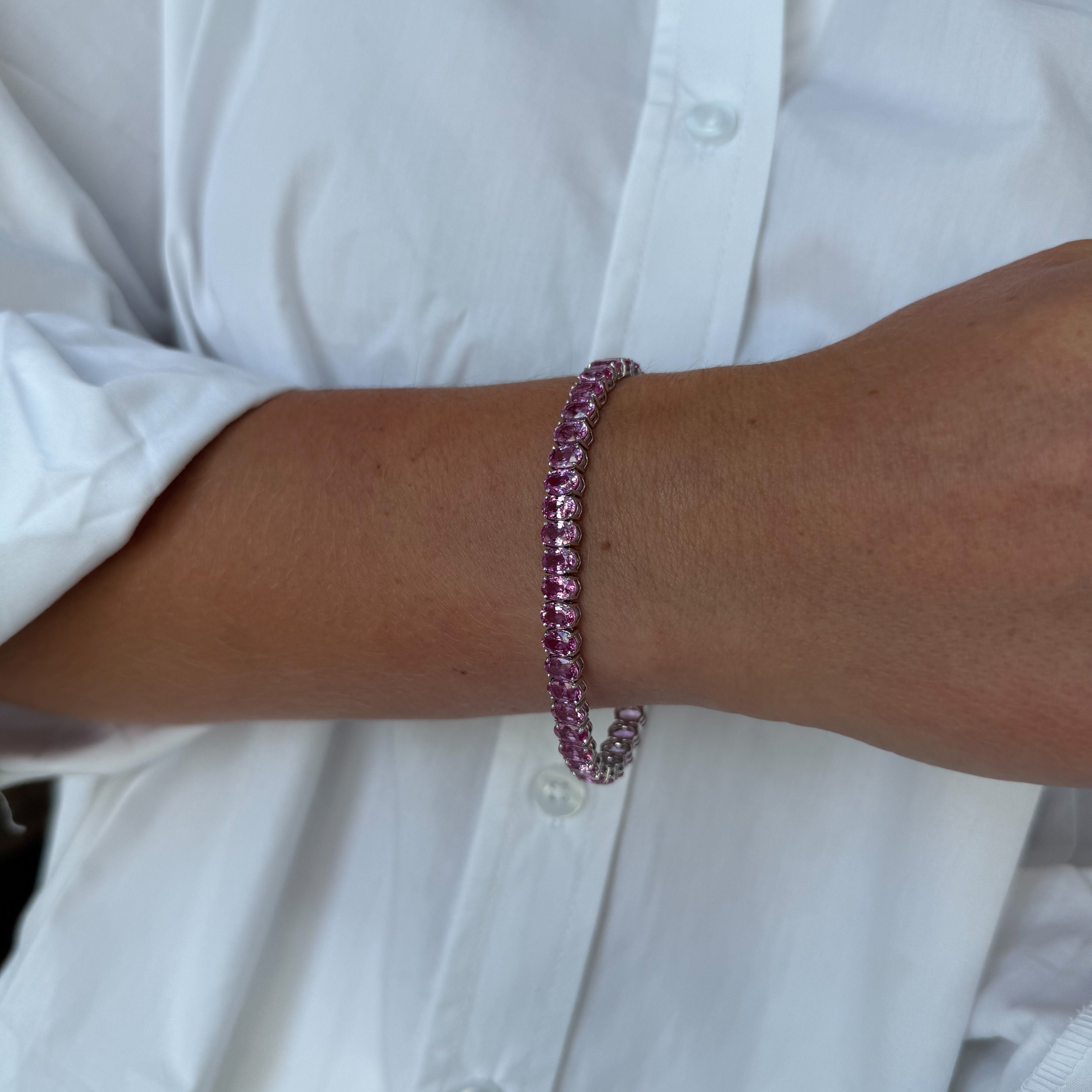 Oval Pink Sapphire Line Bracelet
