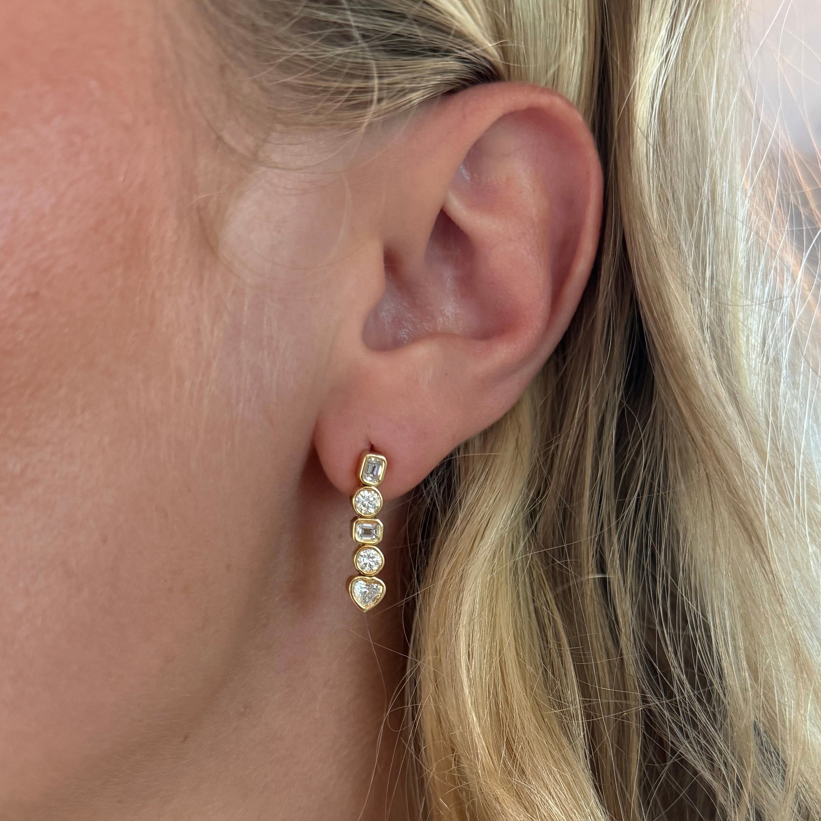 Bezel Multishaped Diamond Drop Earrings