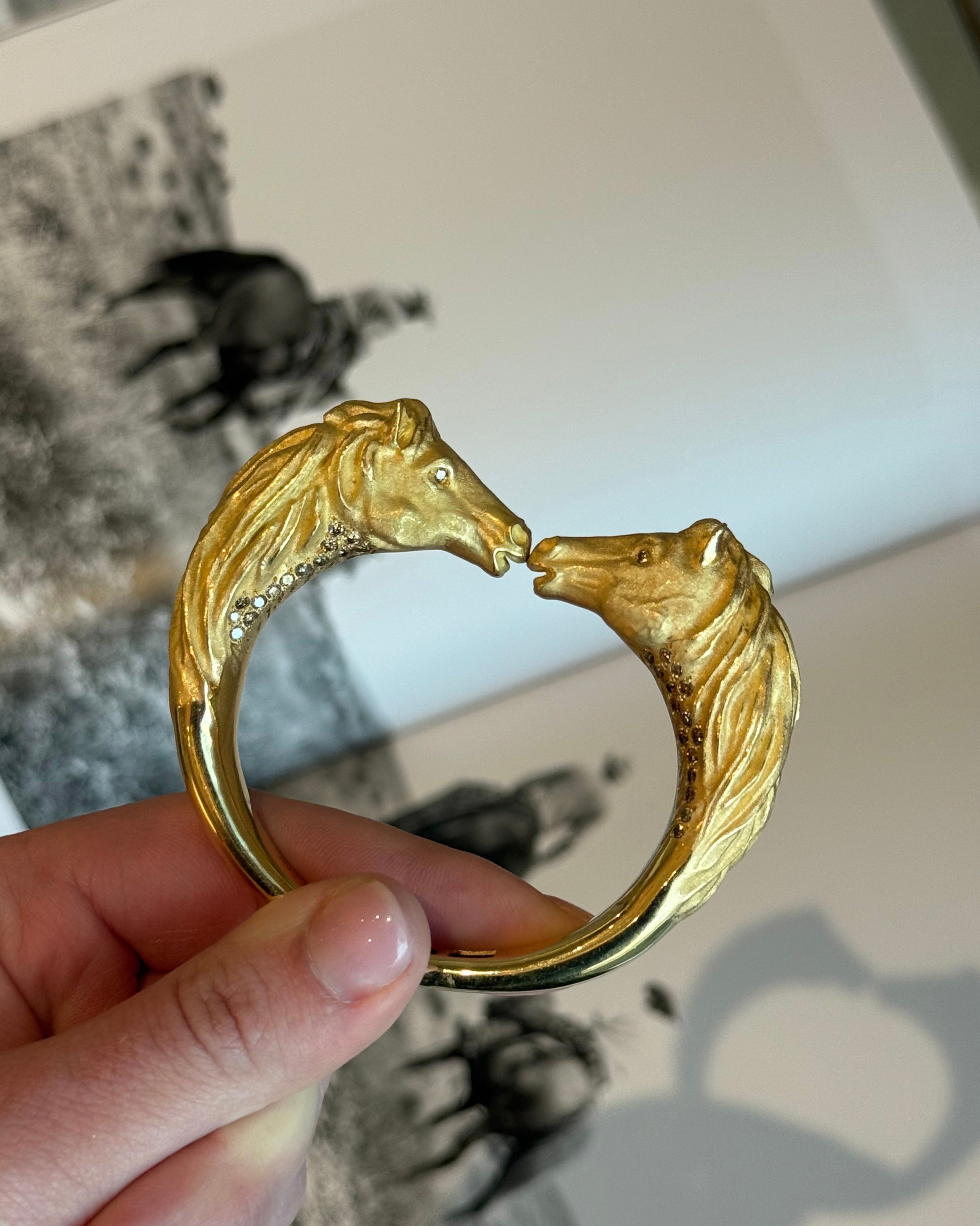 Brown Diamond Double Horse Cuff Bracelet