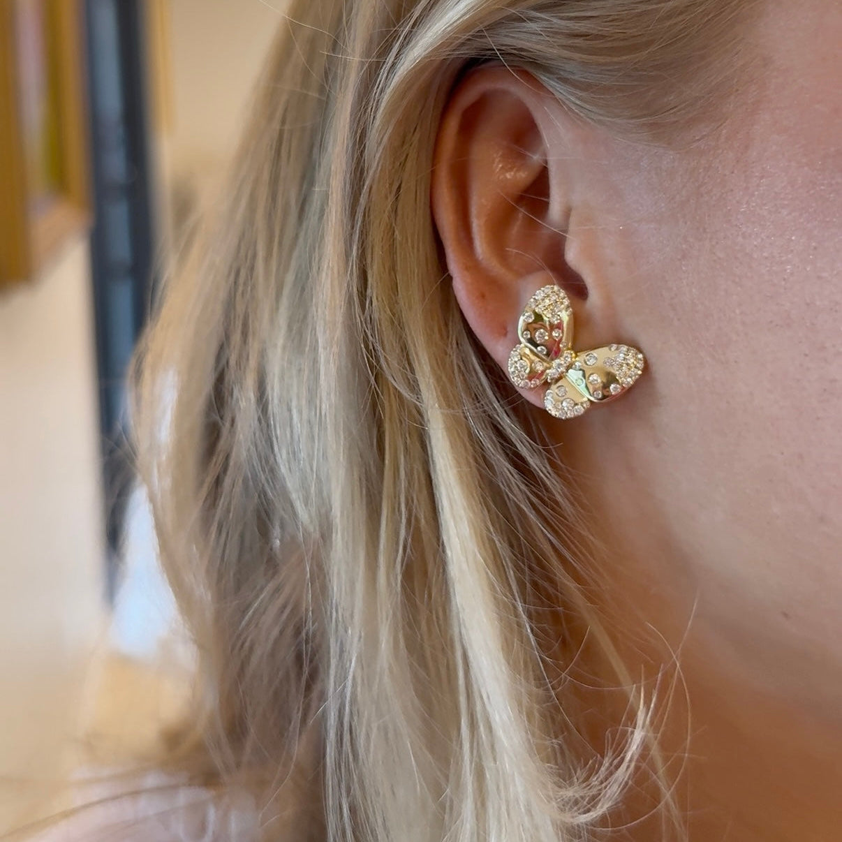 Butterfly Stud Earrings with Scattered Diamonds