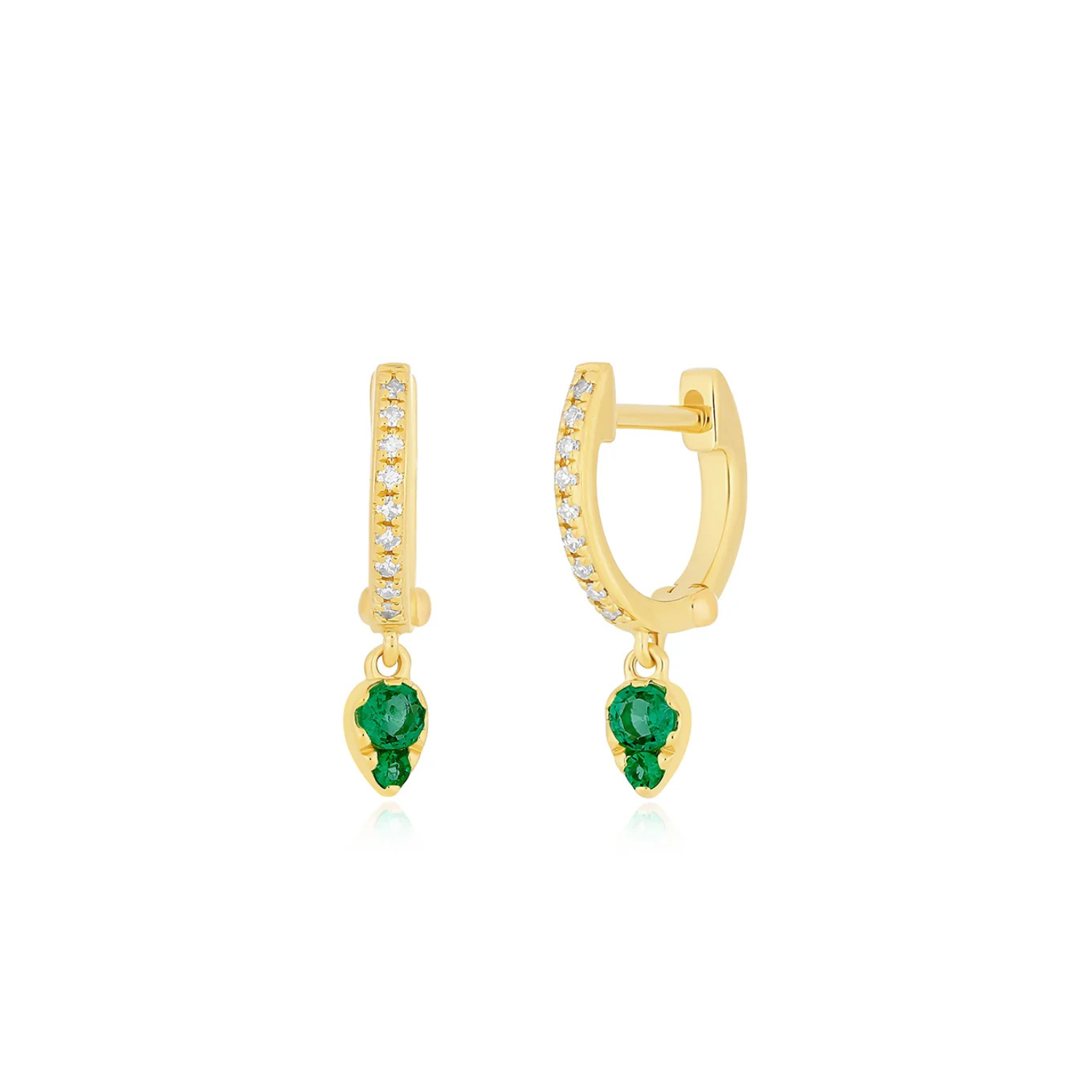 Emerald Teardrop Diamond Mini Huggie Earrings