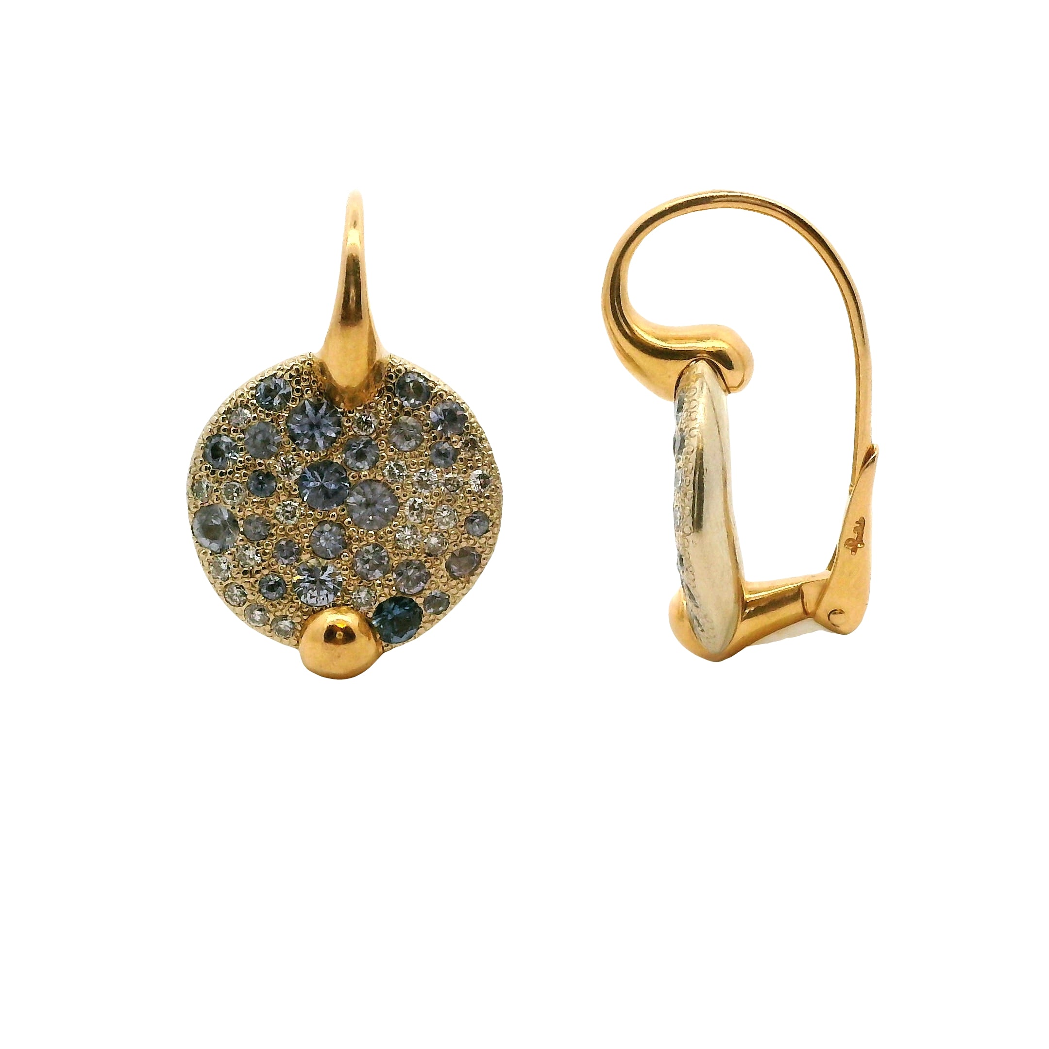 Vintage Cobblestone Sapphire & Diamond Disc Earrings