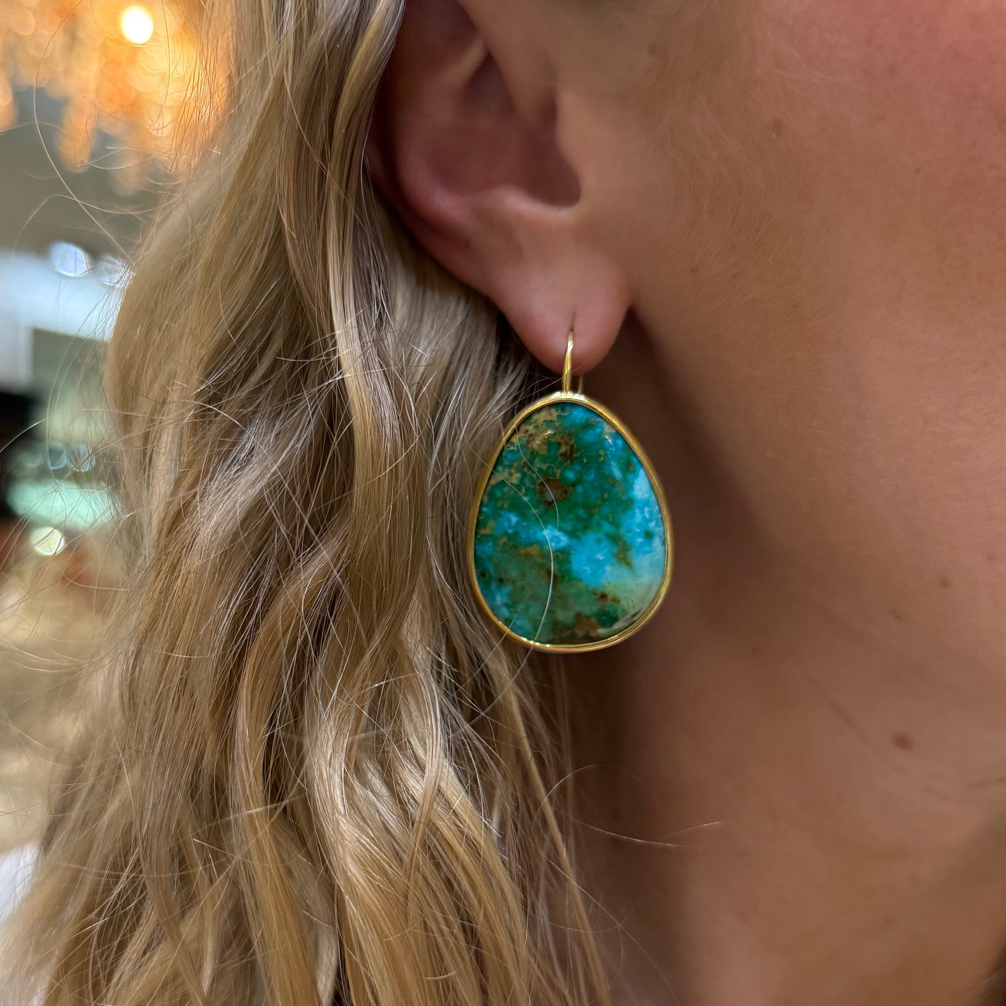 Large Pear Sonoran Turquoise Drop Earrings