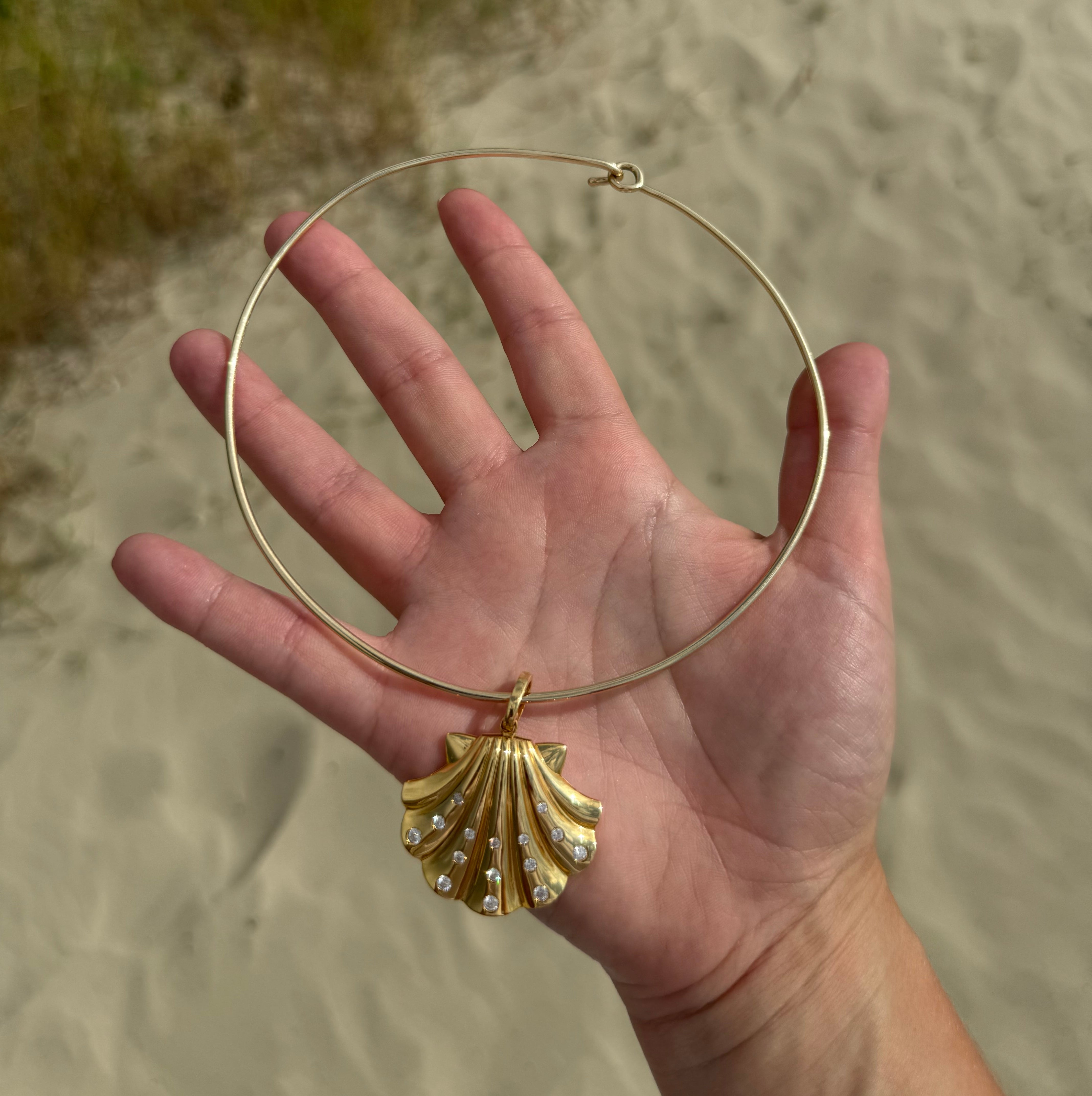 Diamond Scalloped Seashell Pendant