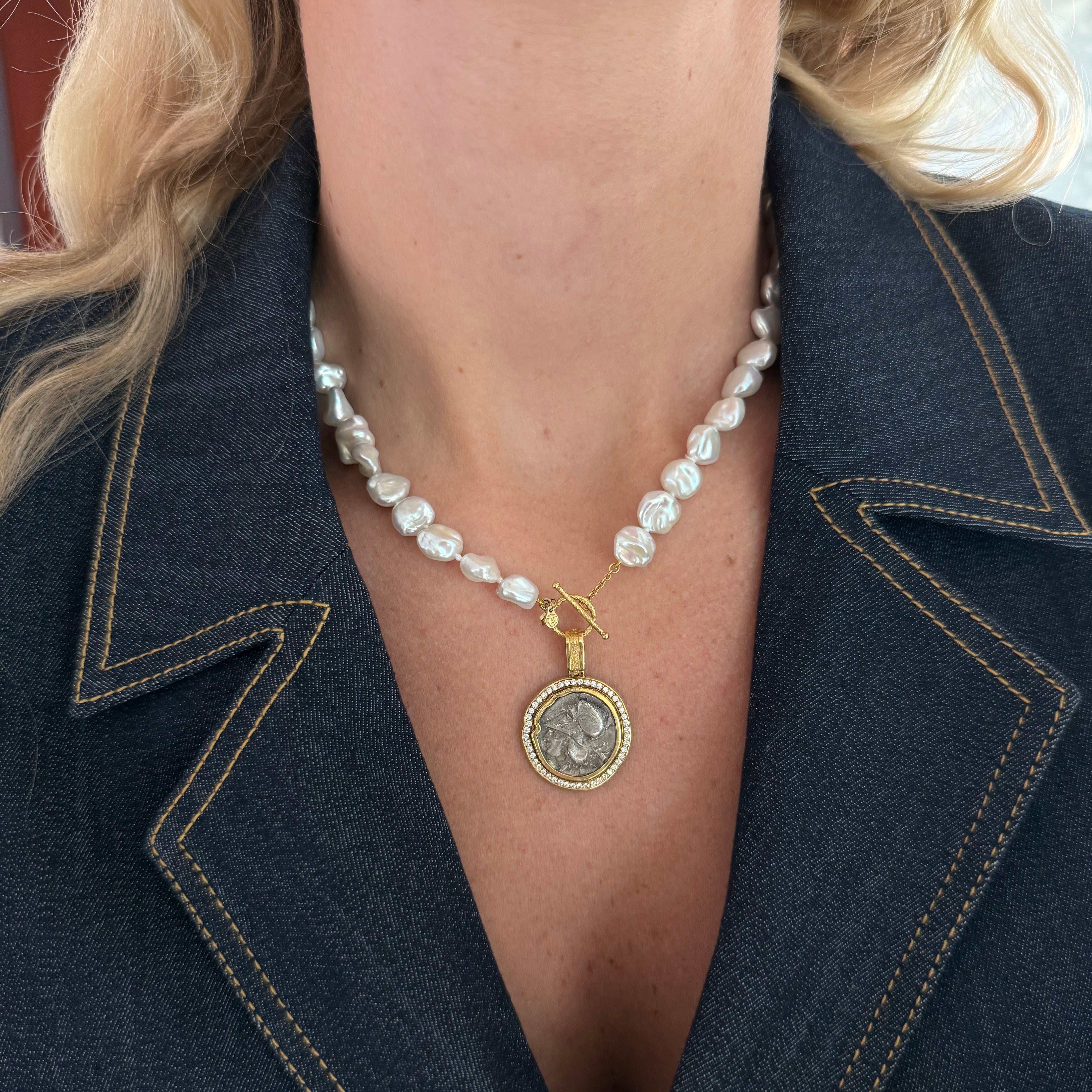 Athena Coin Enhancer Pendant with Diamond Halo