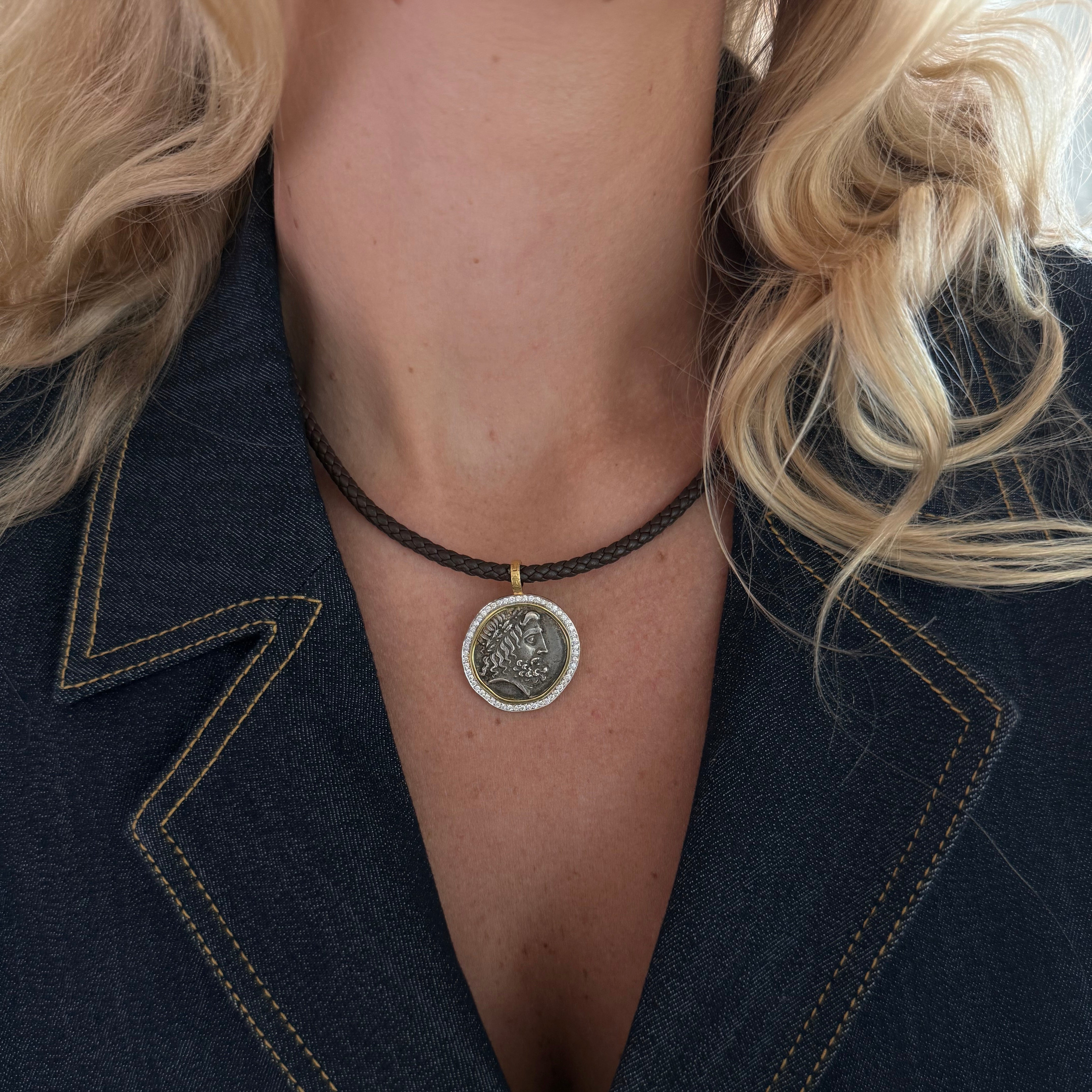 Zeus "Gods & Heroes" Coin Pendant with Diamond Halo