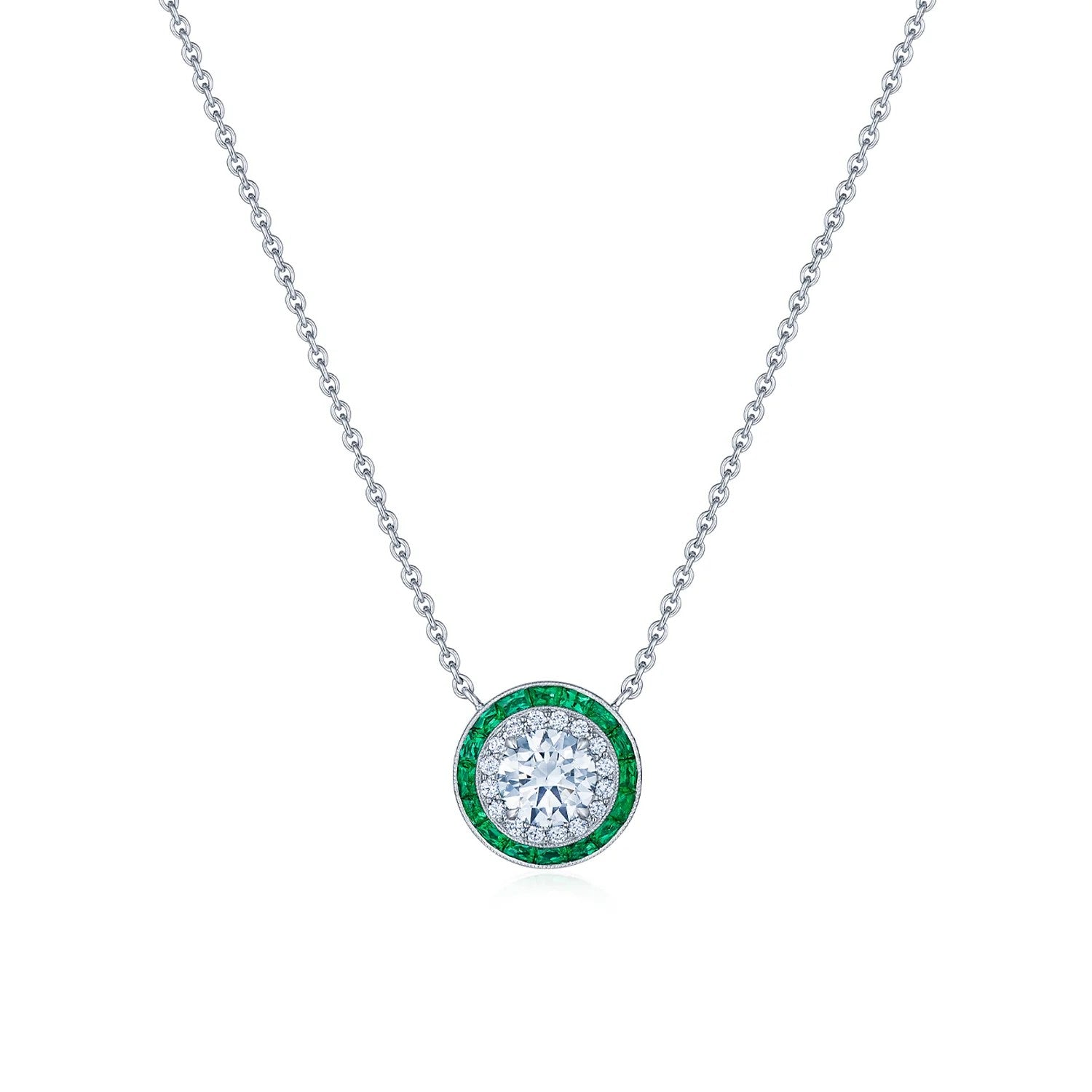 Diamond and Emerald Pendant Necklace