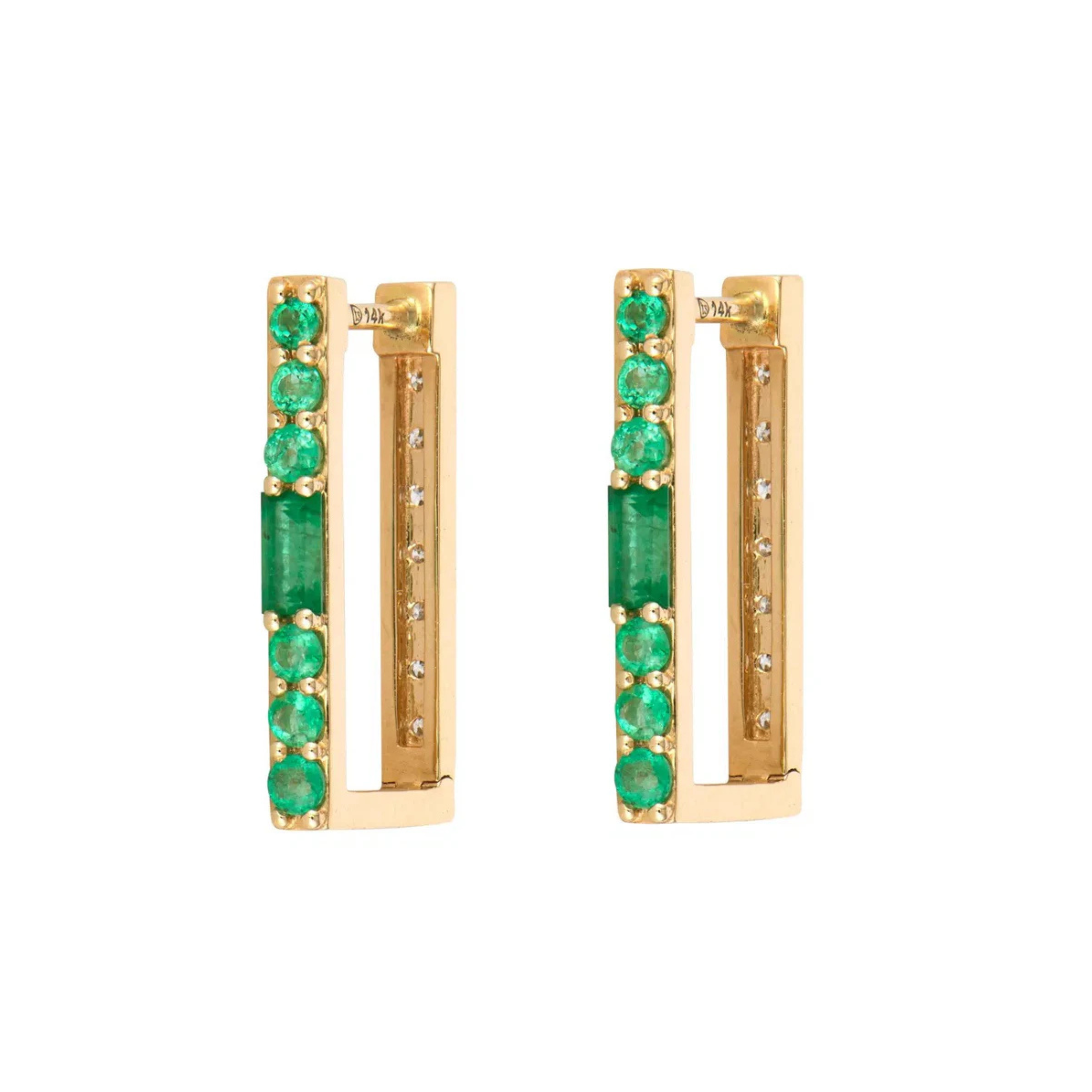 Emerald and Diamond Two-Sided Rectangular Hoops
