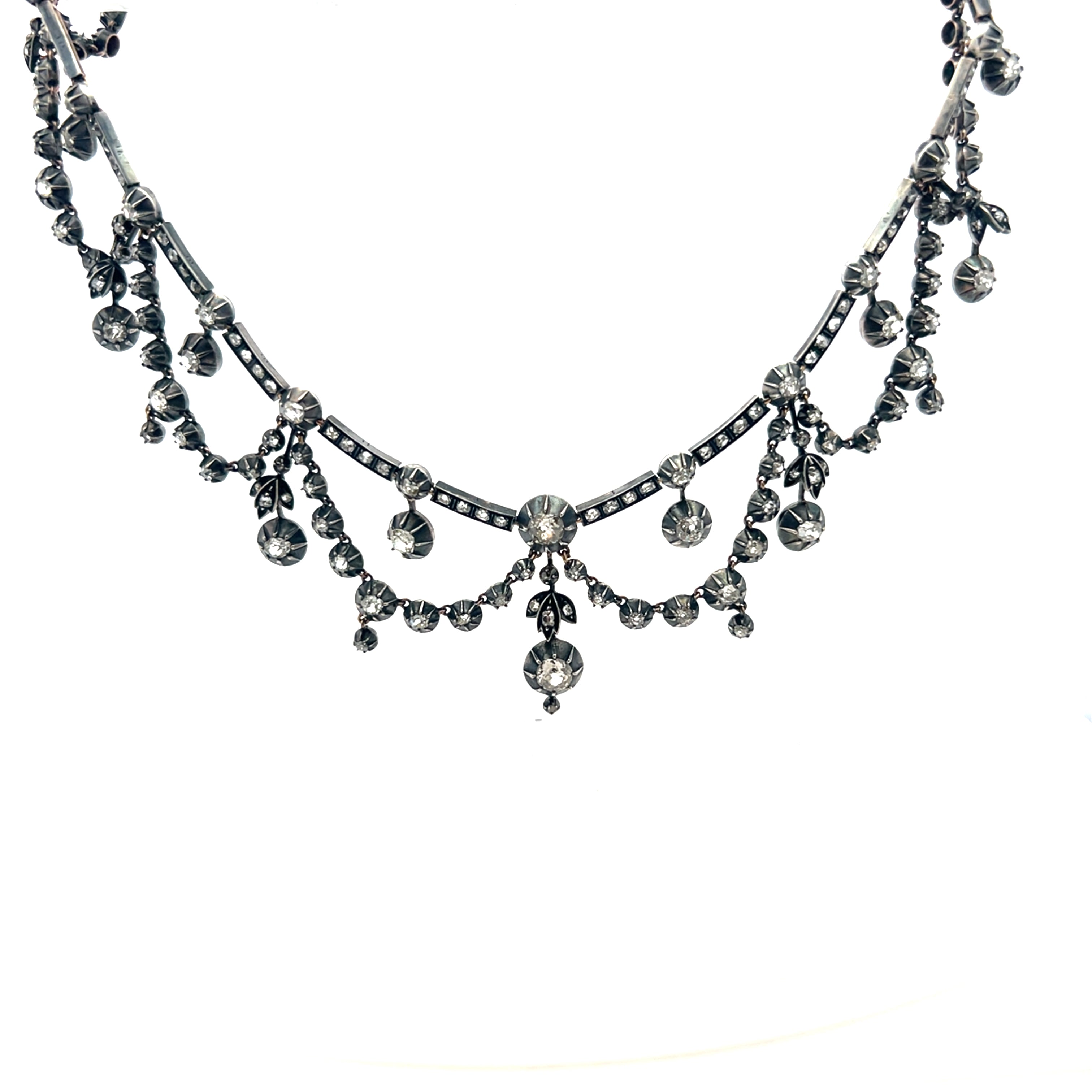 Vintage Old Mine Cut Diamond Garland Necklace