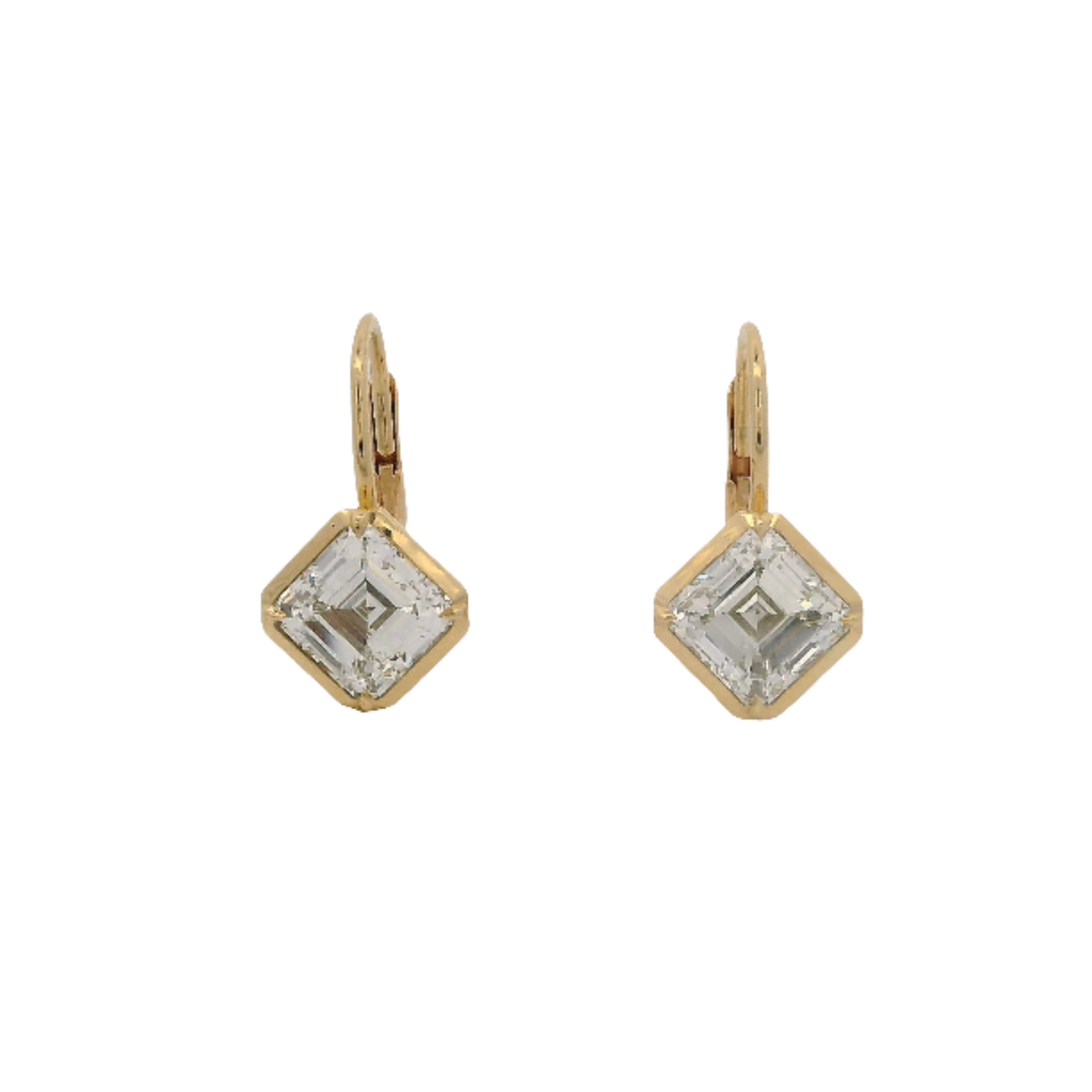 Square Emerald Cut Diamond Drop Lever Back Earrings