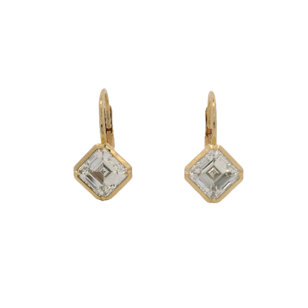 Square Emerald Cut Diamond Drop Lever Back Earrings