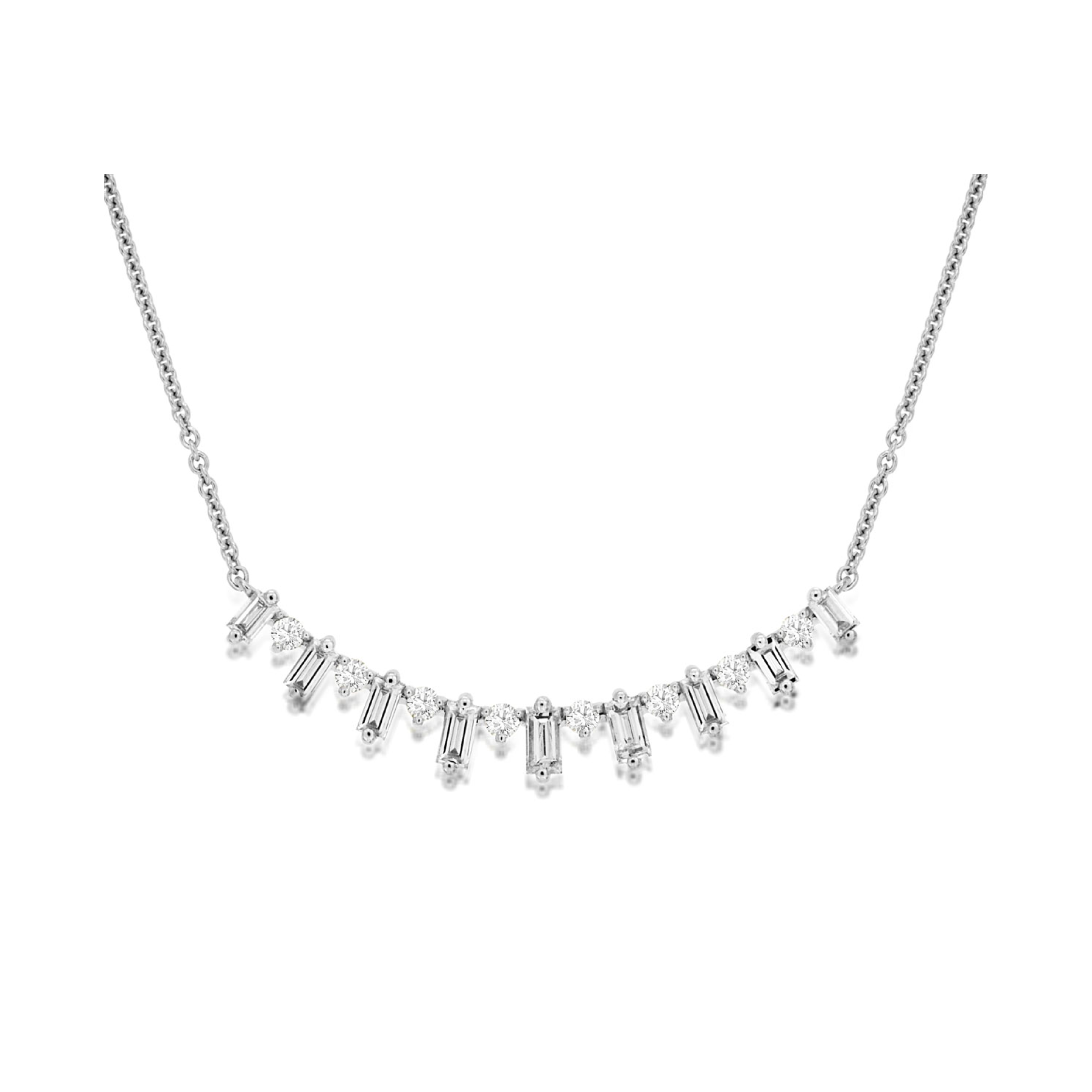 North/South Baguette Diamond Curved Bar Necklace