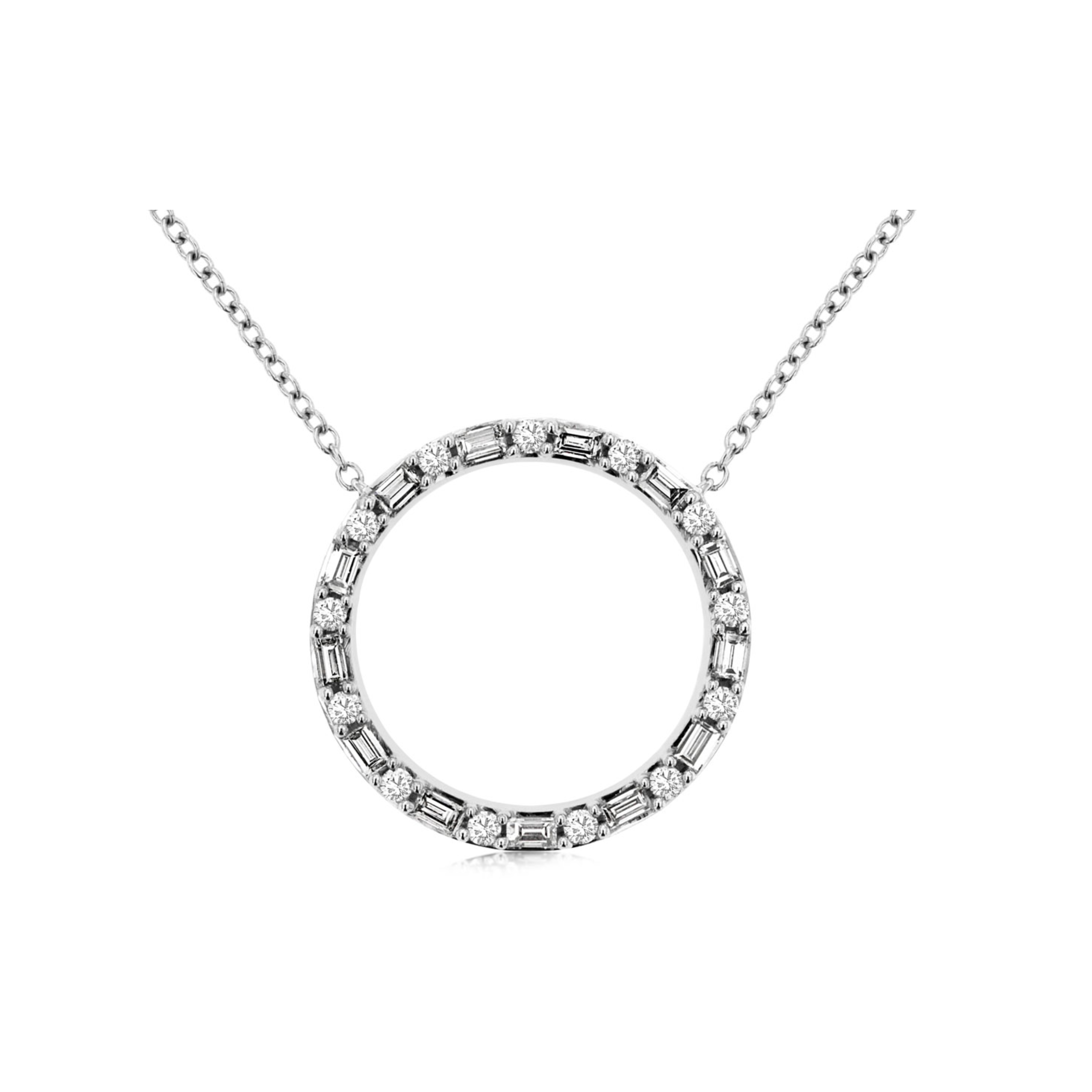 Baguette & Round Diamond Open Circle Necklace